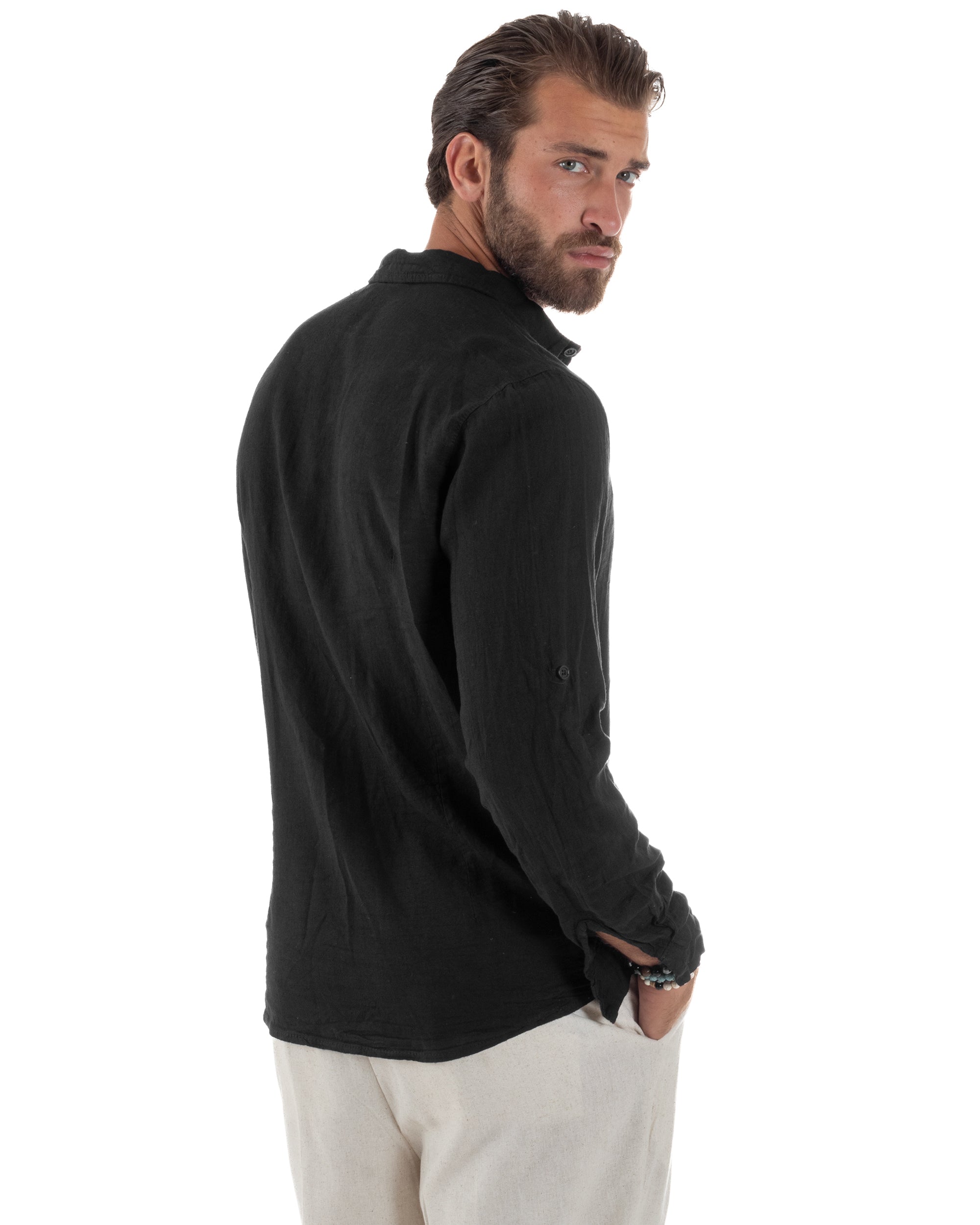 Camicia Collo Francese Lino Slim Fit Basic C3031A