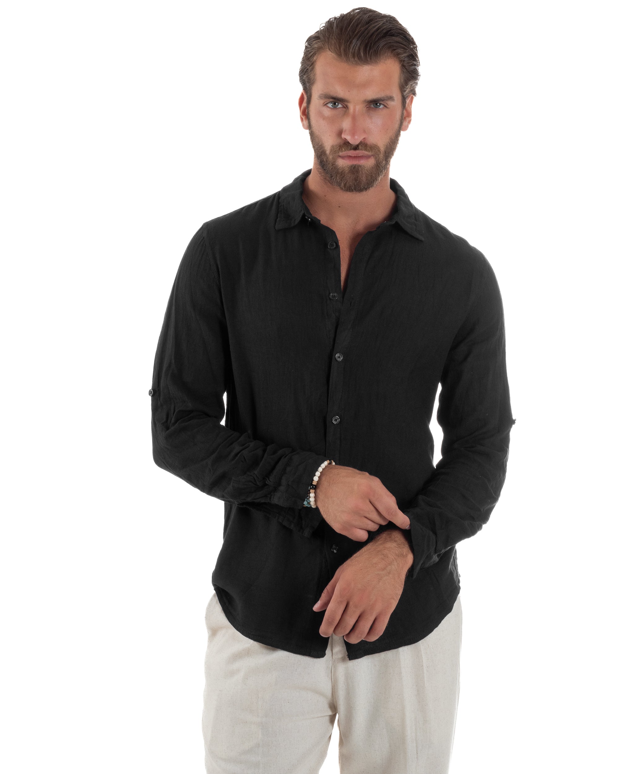 Camicia Collo Francese Lino Slim Fit Basic C3031A