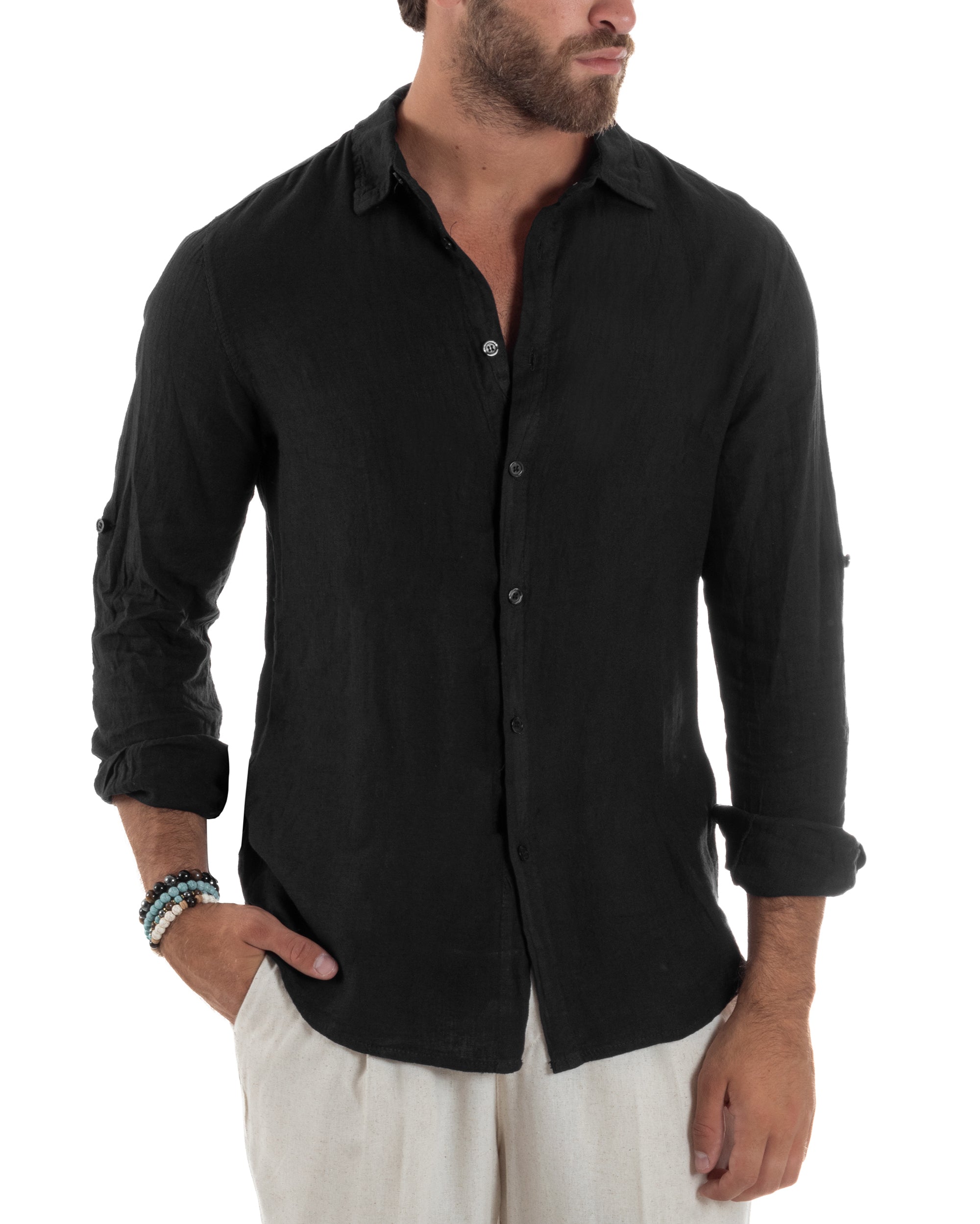 Camicia Collo Francese Lino Slim Fit Basic C3031A