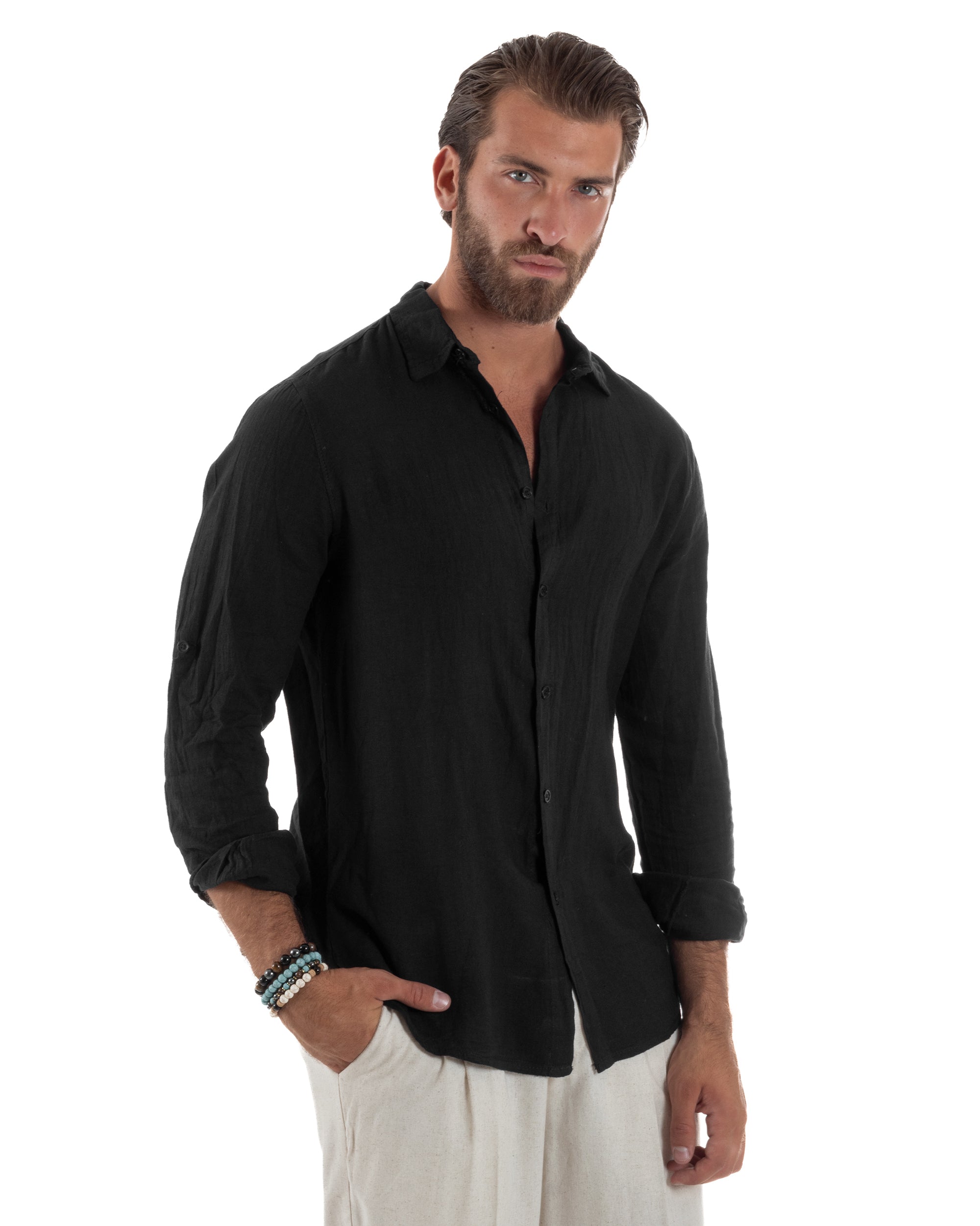 Camicia Collo Francese Lino Slim Fit Basic C3031A