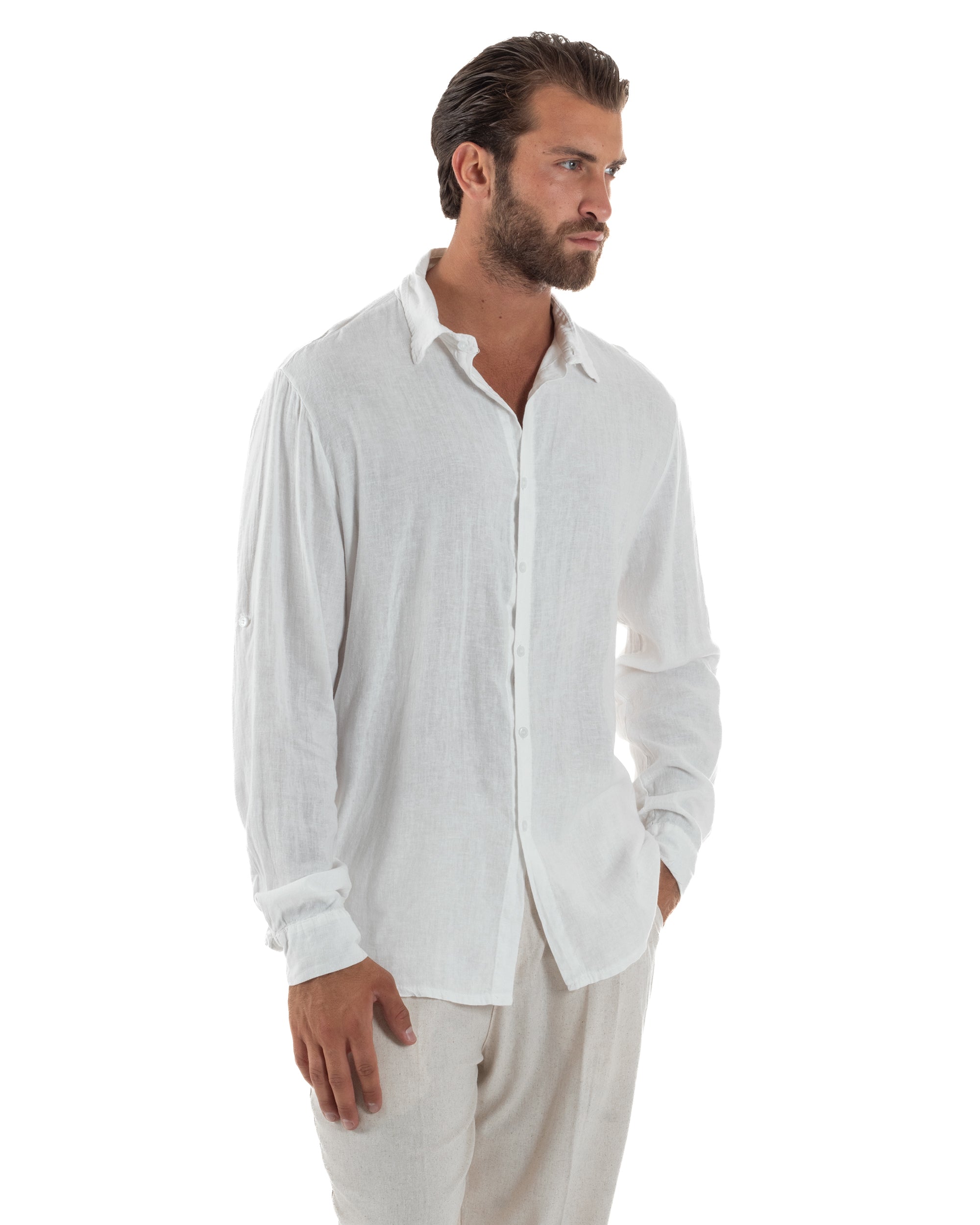 Camicia Collo Francese Lino Slim Fit Basic C3032A