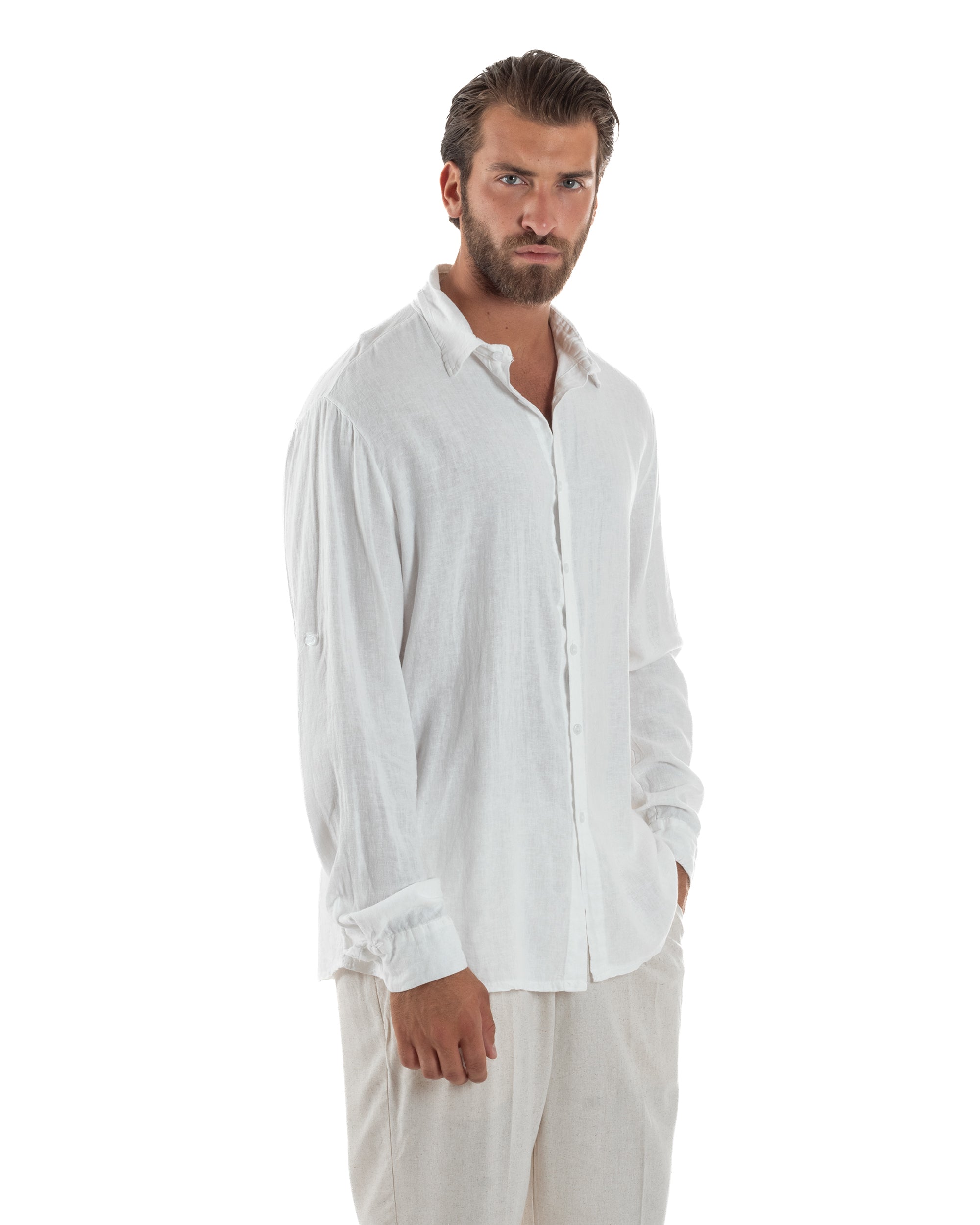 Camicia Collo Francese Lino Slim Fit Basic C3032A