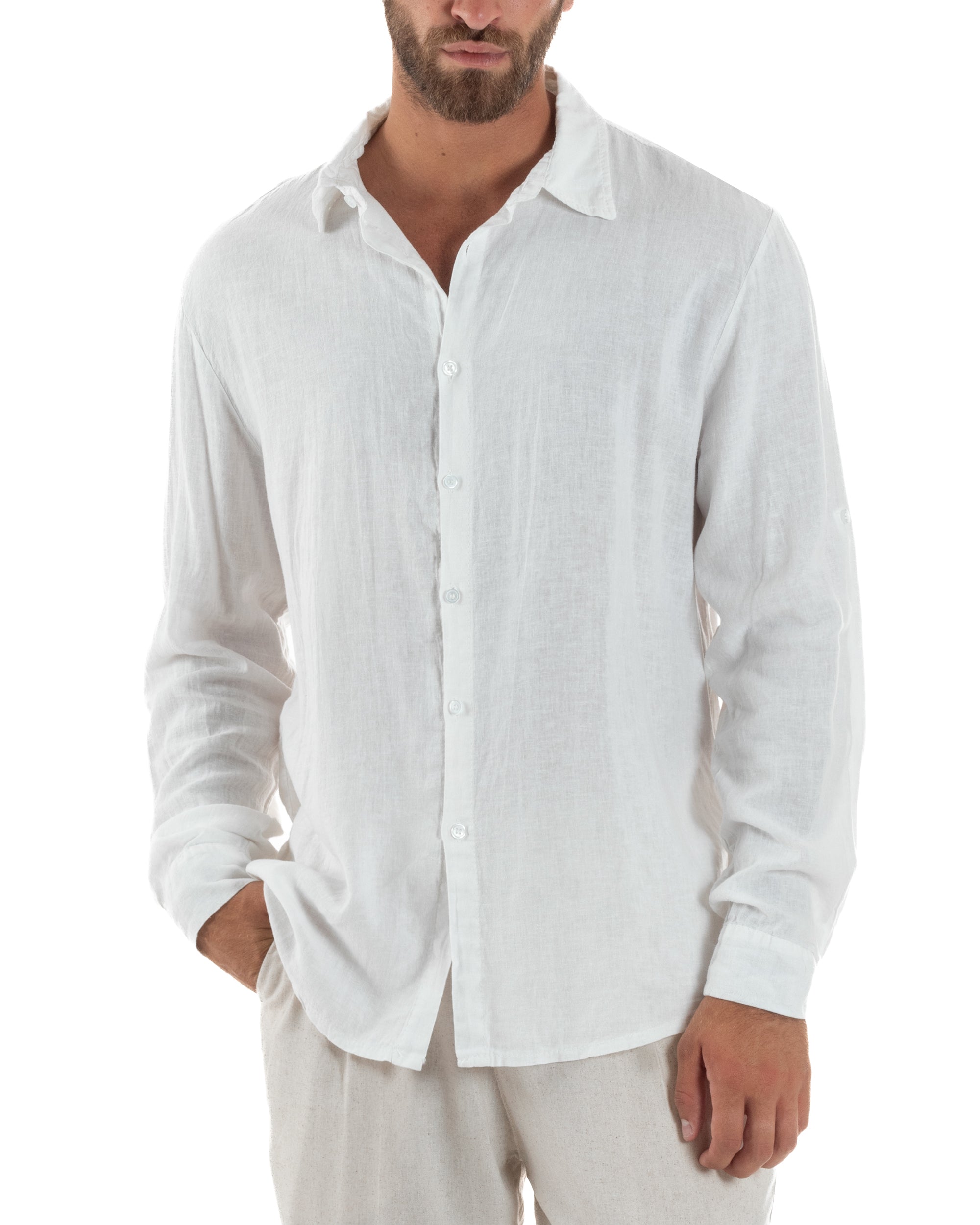 Camicia Collo Francese Lino Slim Fit Basic C3032A