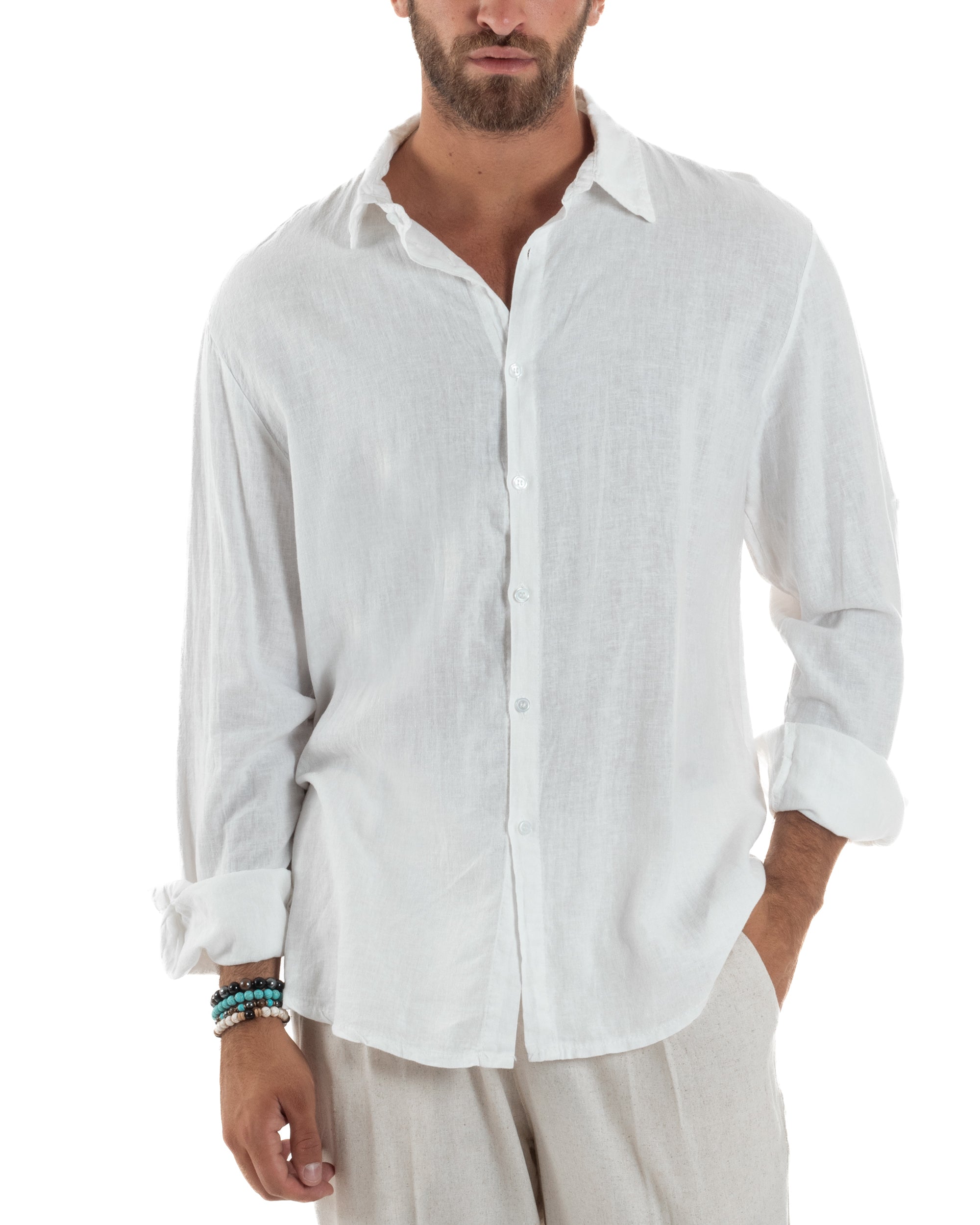 Camicia Collo Francese Lino Slim Fit Basic C3032A