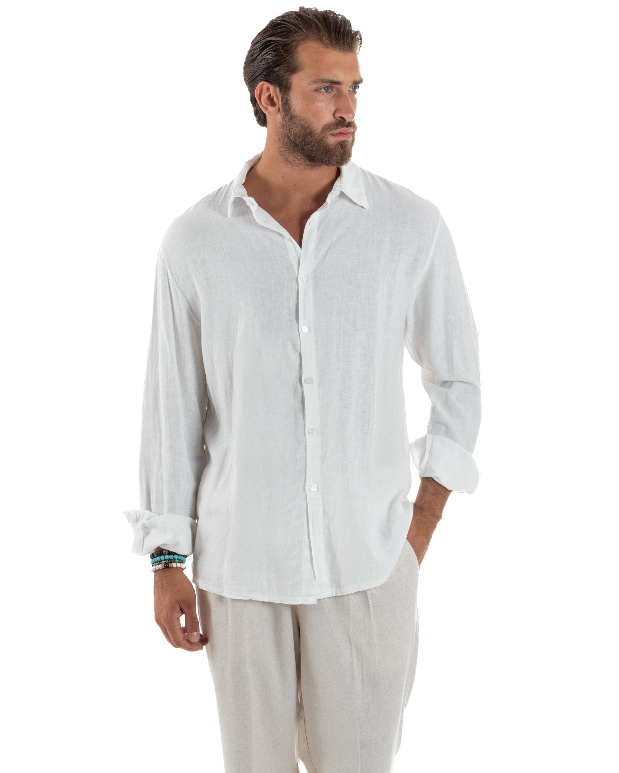 Camicia Collo Francese Lino Slim Fit Basic C3032A