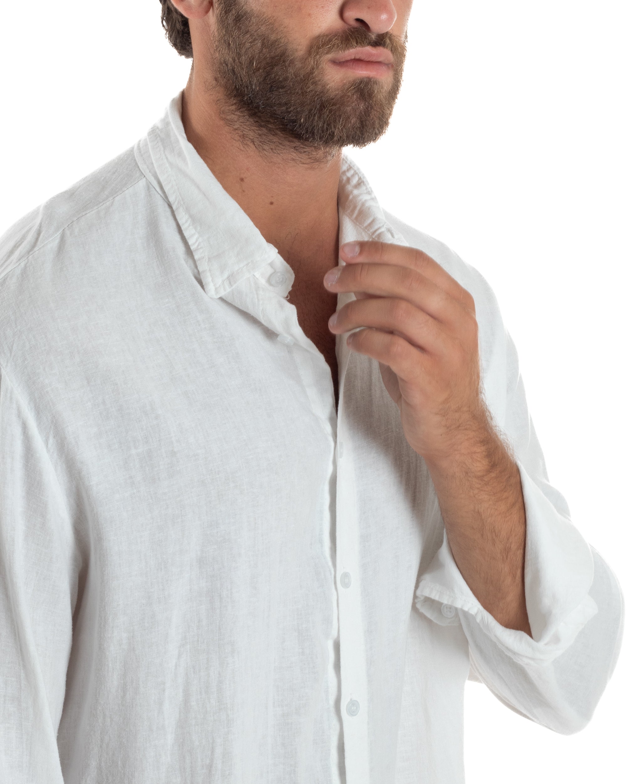 Camicia Collo Francese Lino Slim Fit Basic C3032A