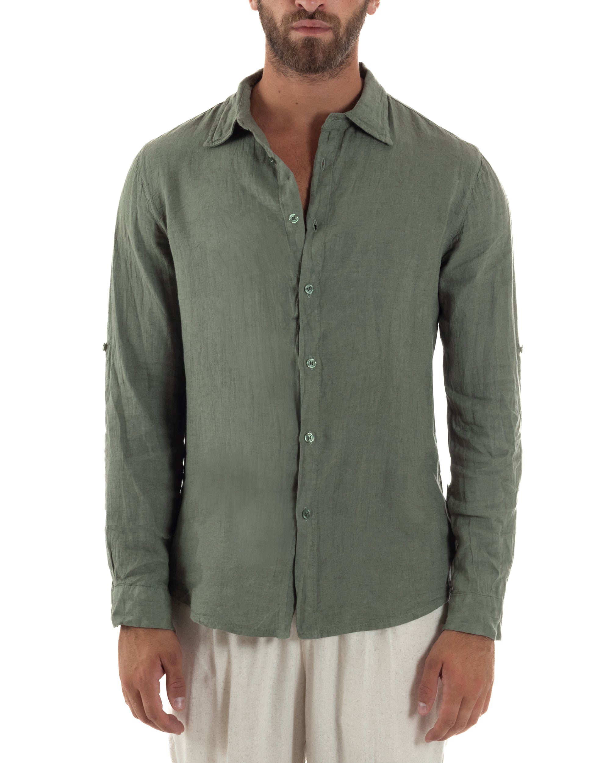 Camicia Collo Francese Lino Slim Fit Basic C3033A