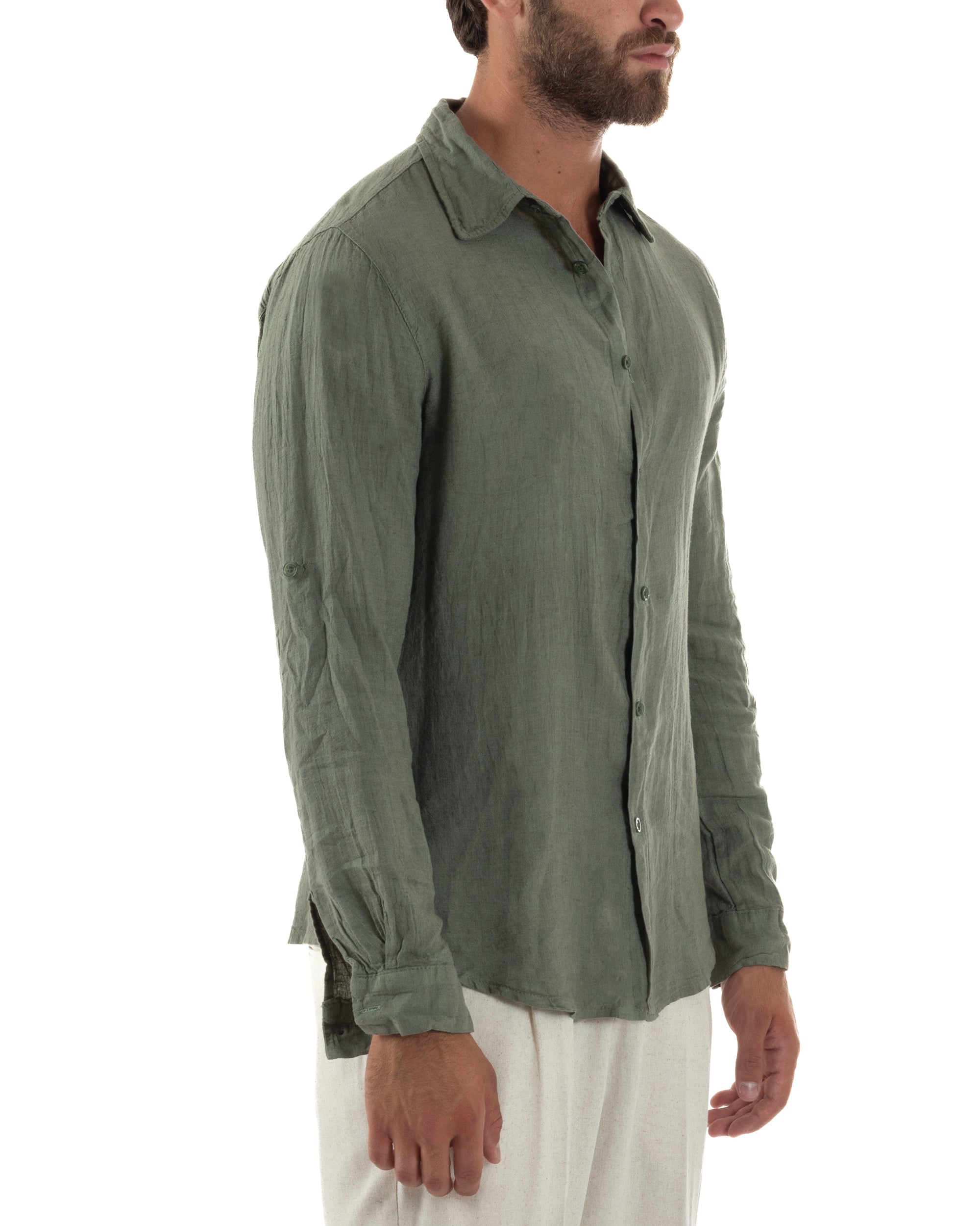 Camicia Collo Francese Lino Slim Fit Basic C3033A