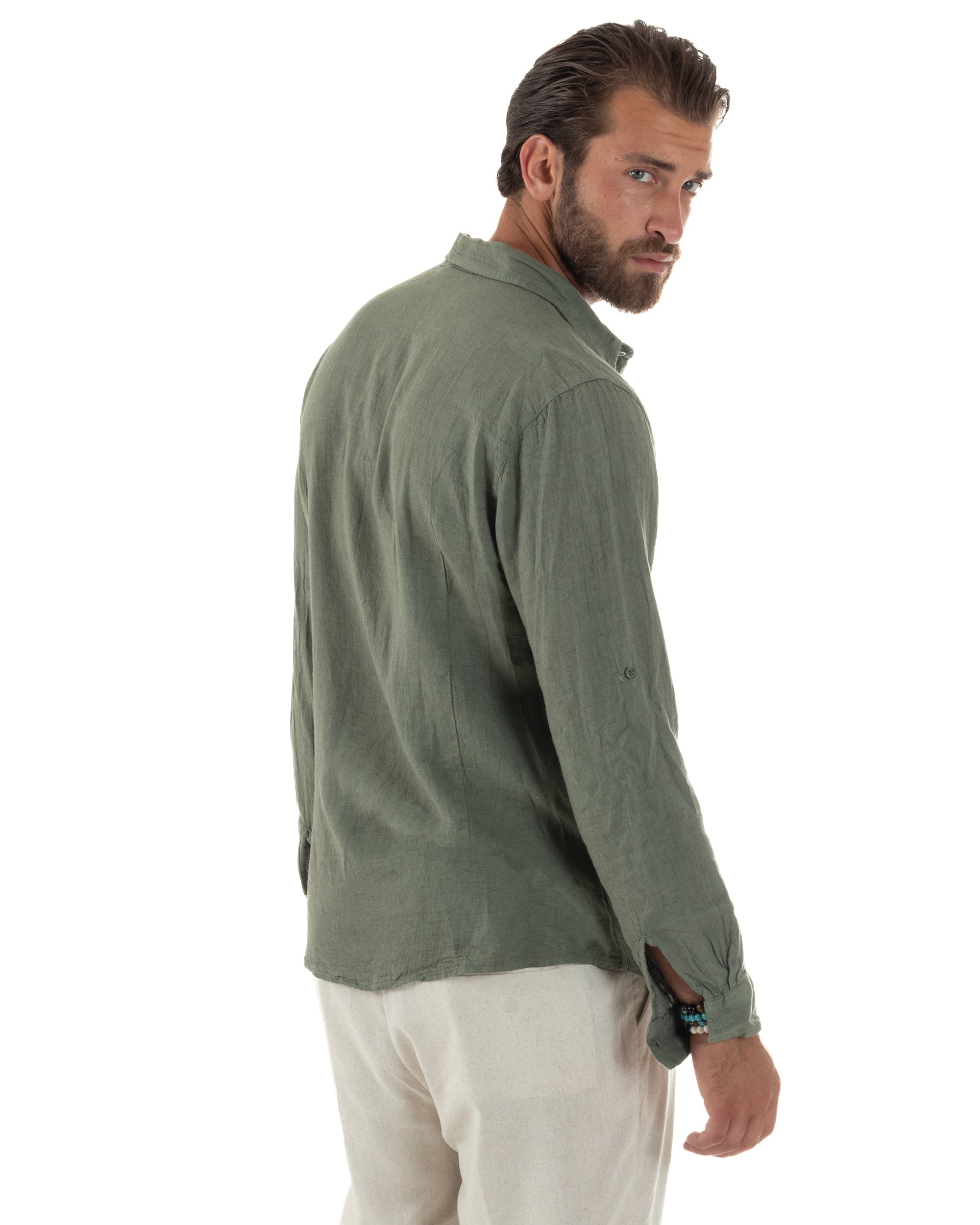 Camicia Collo Francese Lino Slim Fit Basic C3033A