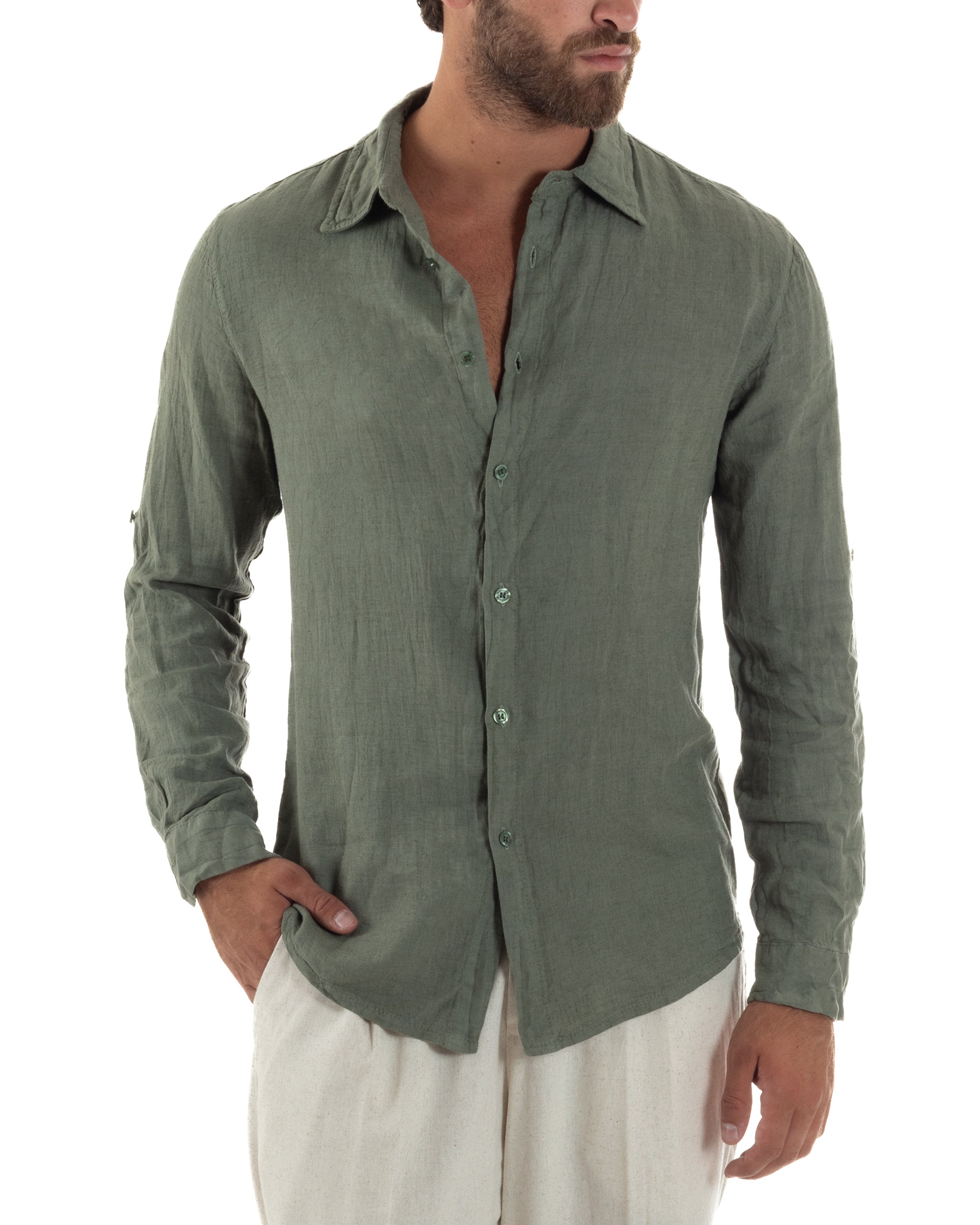 Camicia Collo Francese Lino Slim Fit Basic C3033A