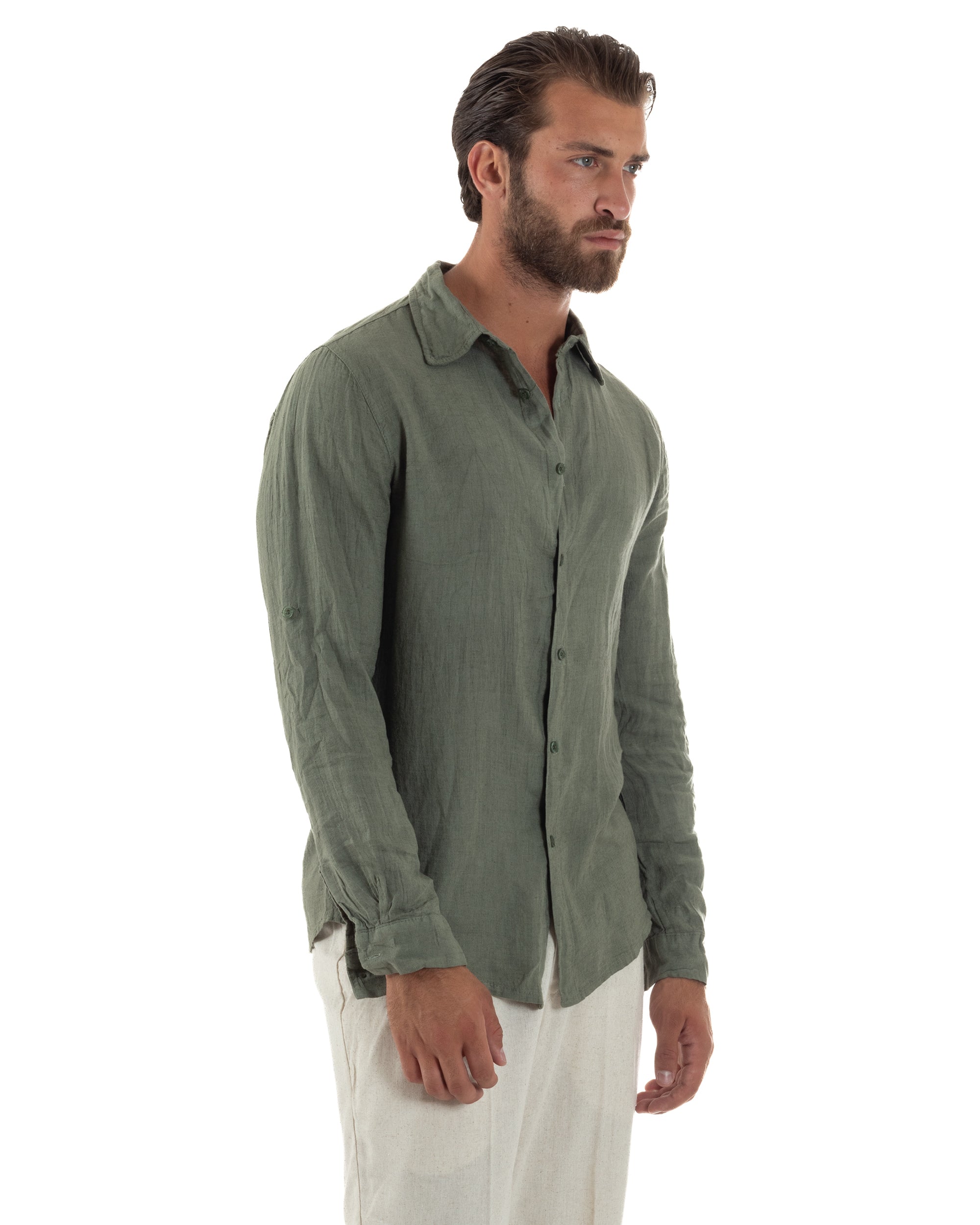 Camicia Collo Francese Lino Slim Fit Basic C3033A