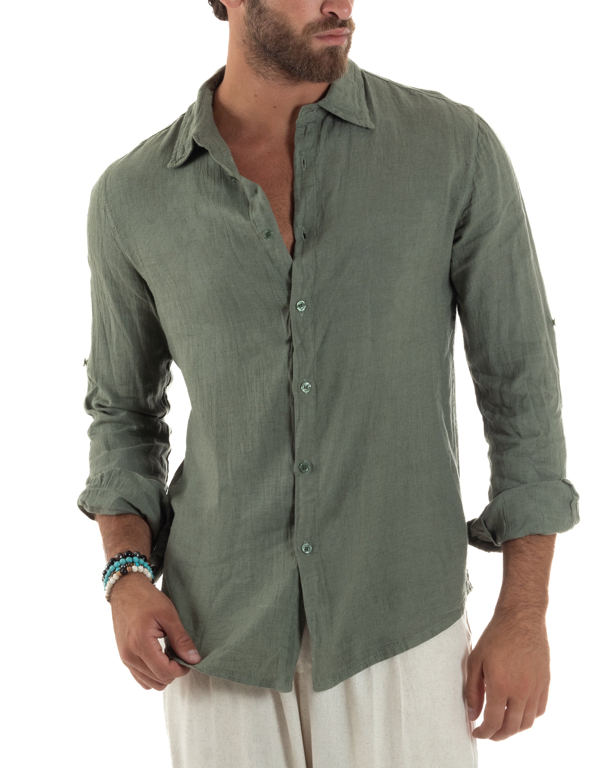 Camicia Collo Francese Lino Slim Fit Basic C3033A