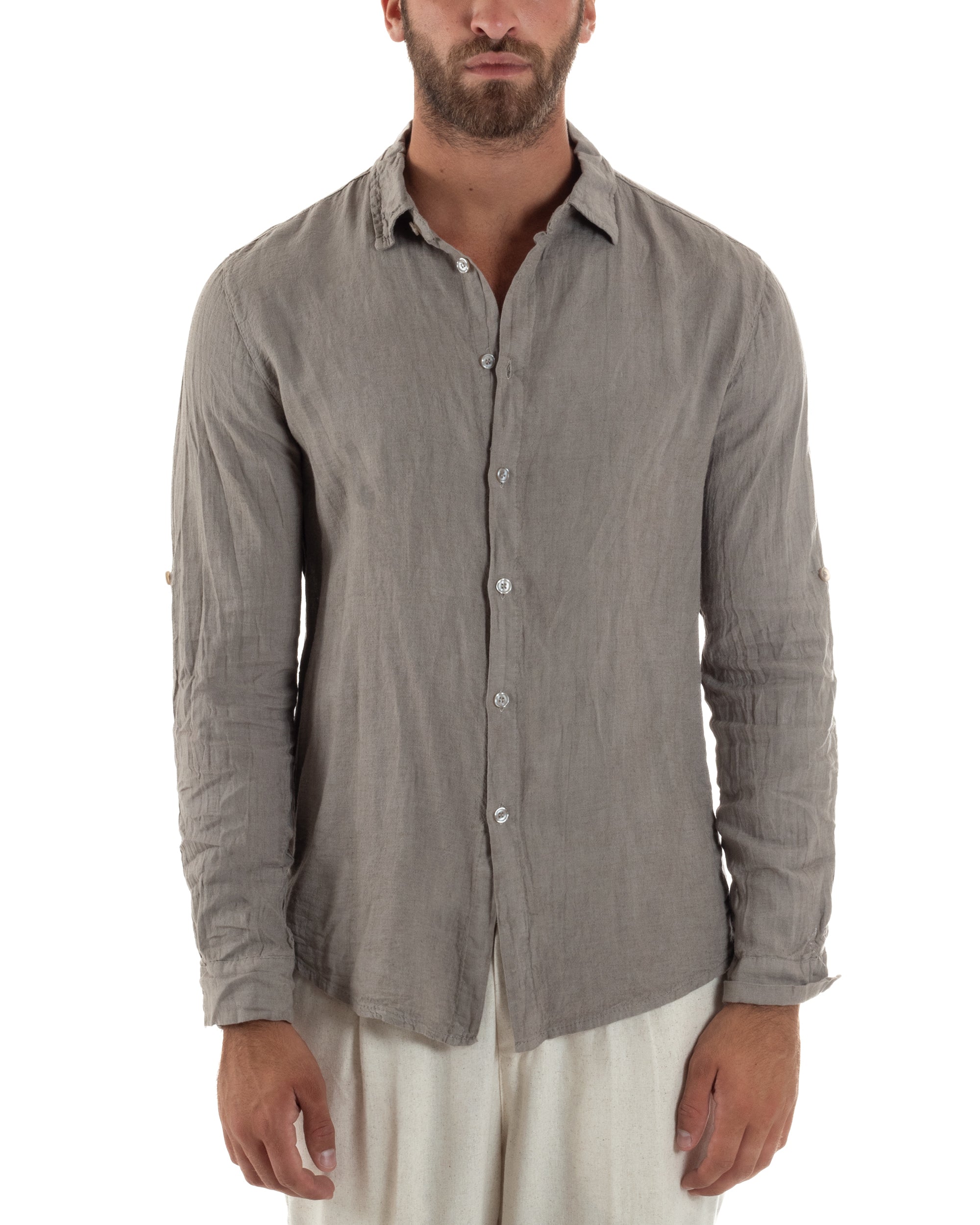 Camicia Collo Francese Lino Slim Fit Basic C3034A