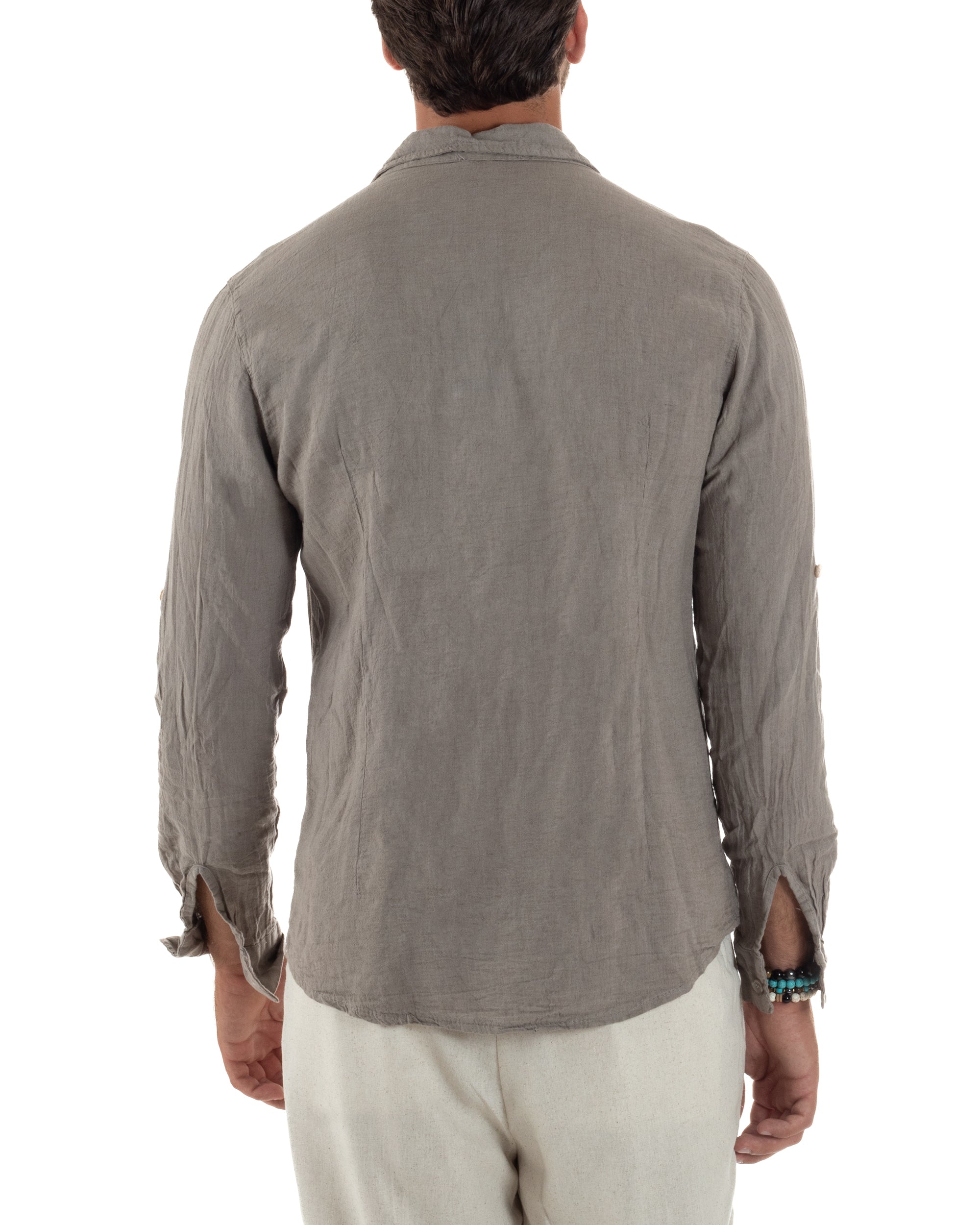 Camicia Collo Francese Lino Slim Fit Basic C3034A