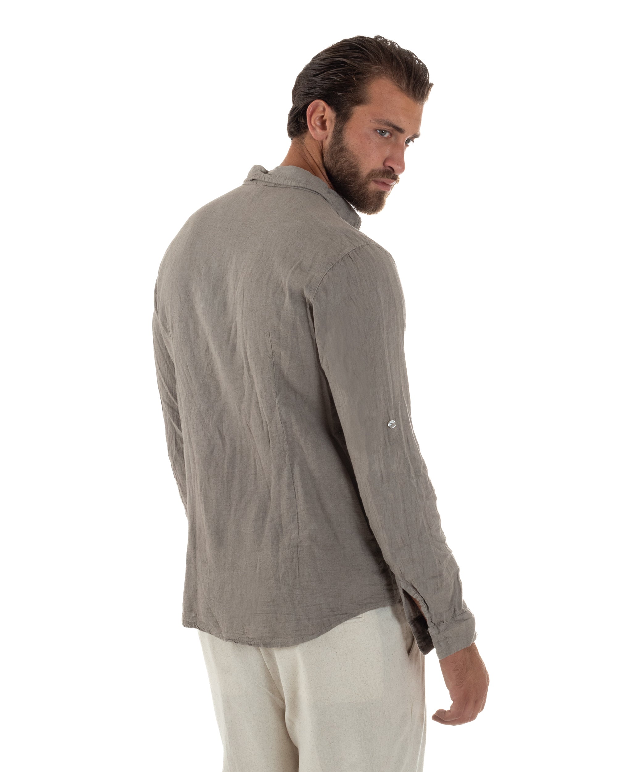 Camicia Collo Francese Lino Slim Fit Basic C3034A