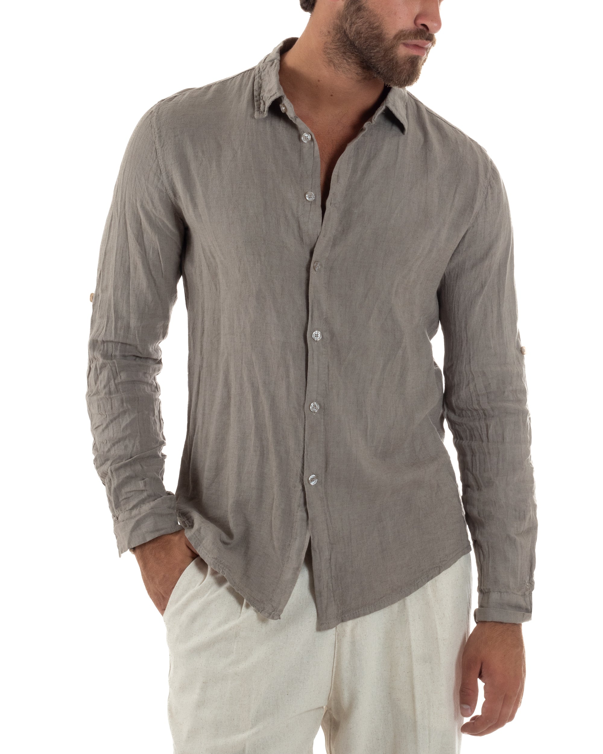 Camicia Collo Francese Lino Slim Fit Basic C3034A