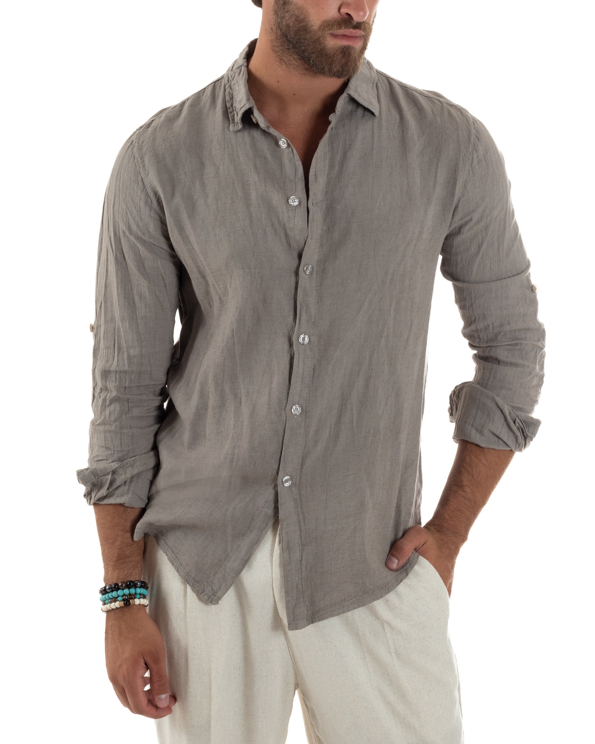 Camicia Collo Francese Lino Slim Fit Basic C3034A