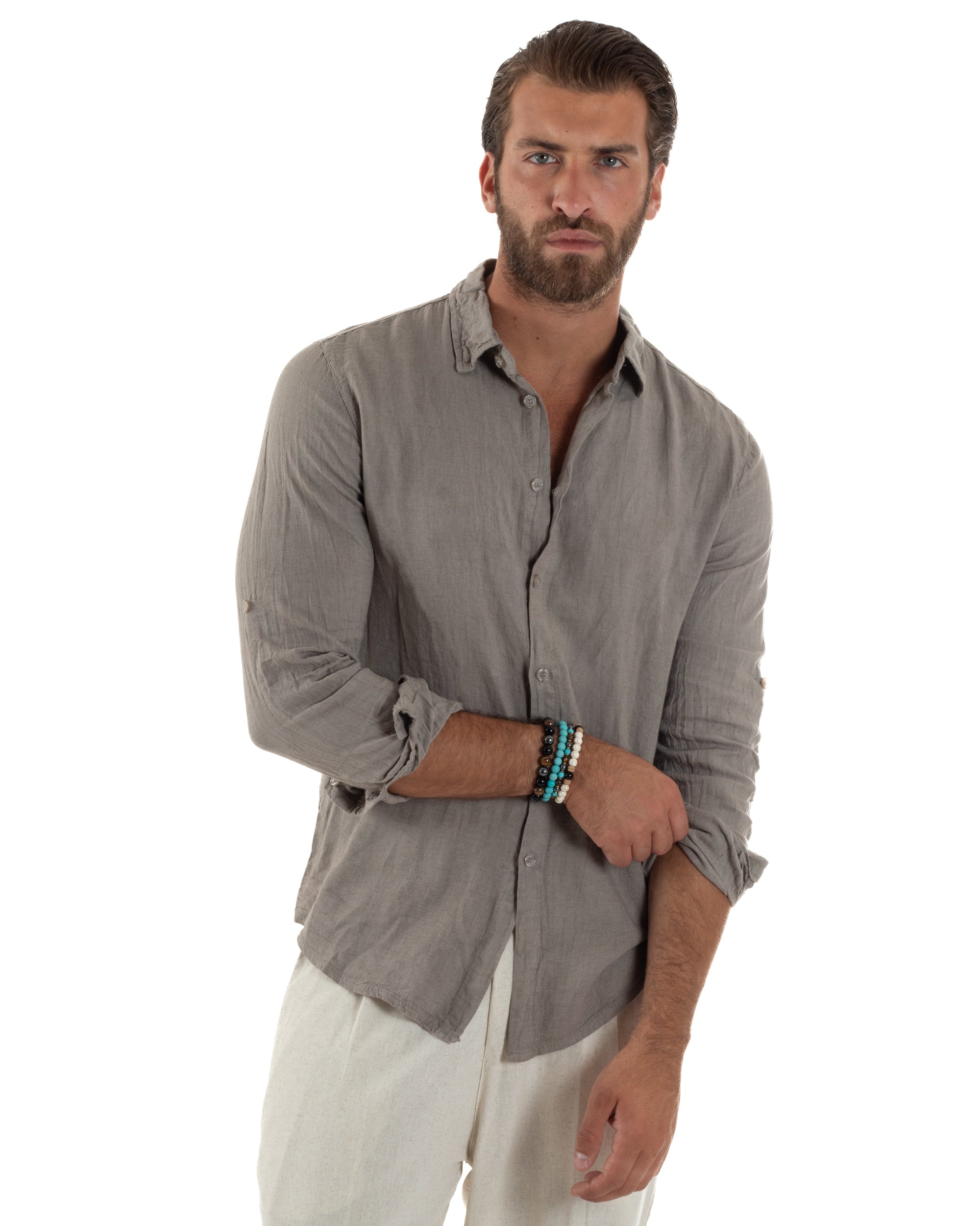 Camicia Collo Francese Lino Slim Fit Basic C3034A