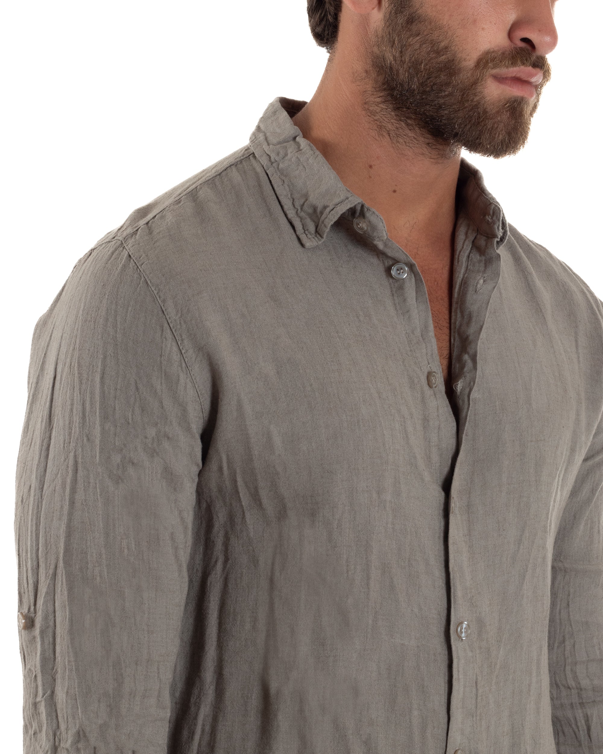 Camicia Collo Francese Lino Slim Fit Basic C3034A