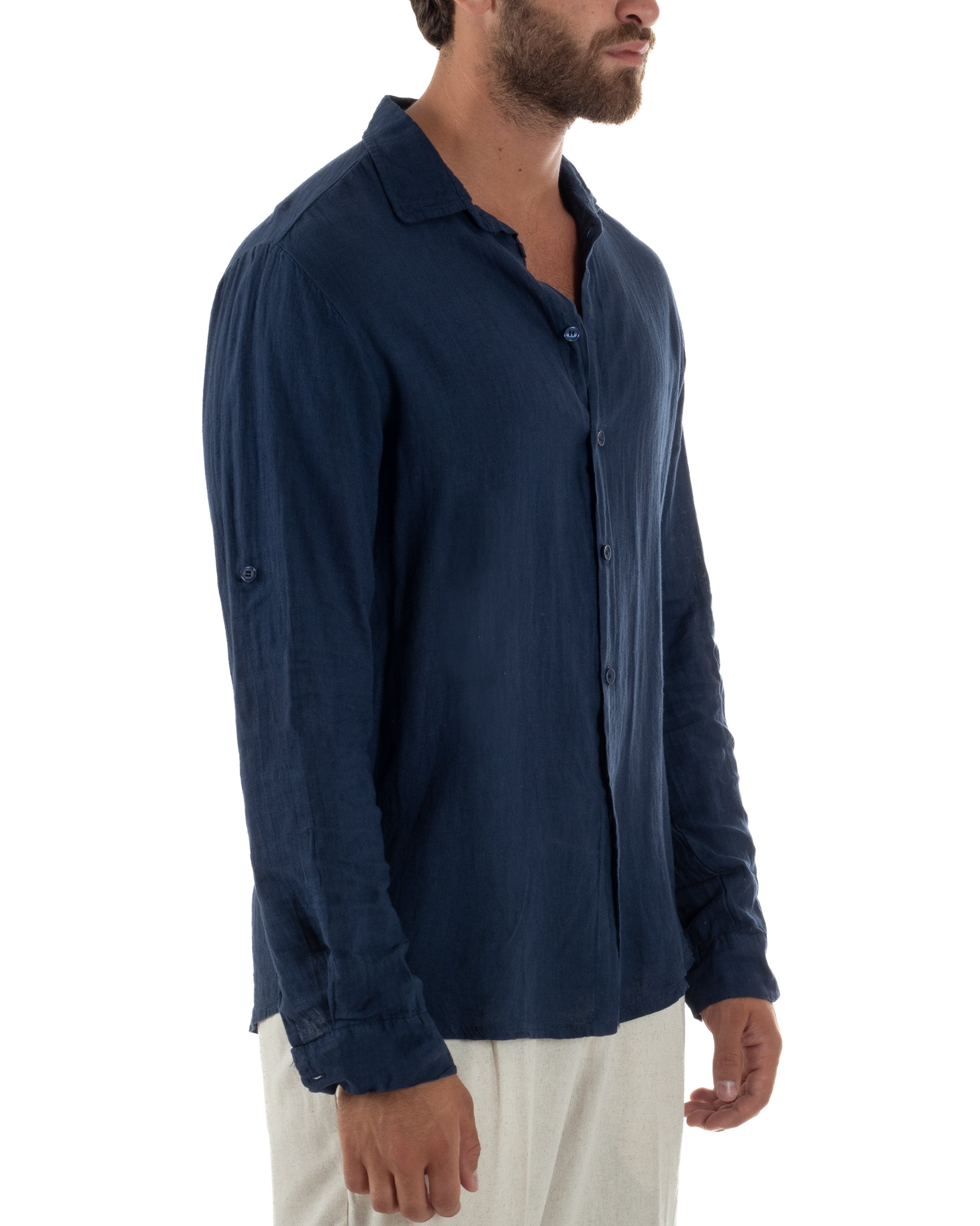 Camicia Collo Francese Lino Slim Fit Basic C3035A