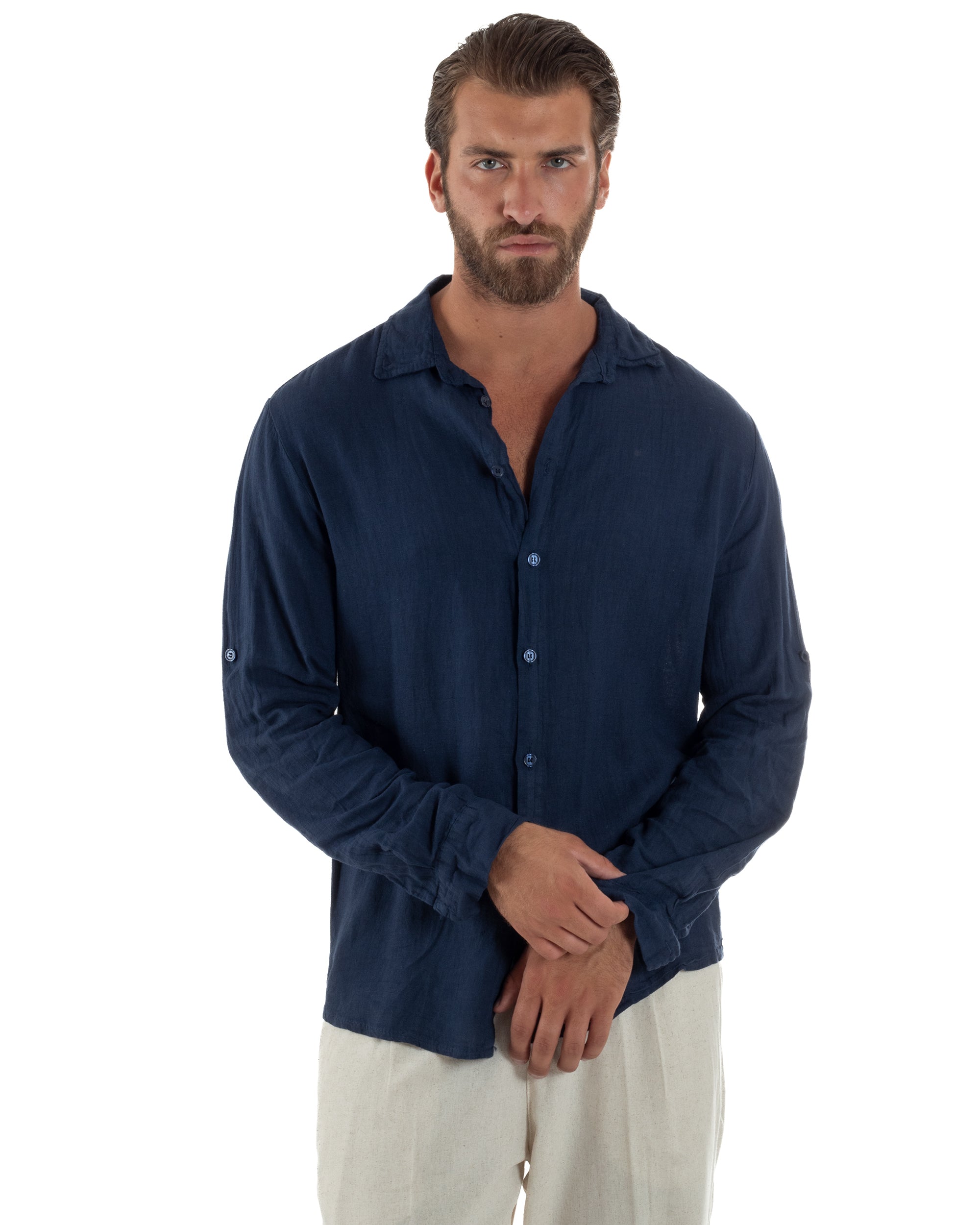 Camicia Collo Francese Lino Slim Fit Basic C3035A