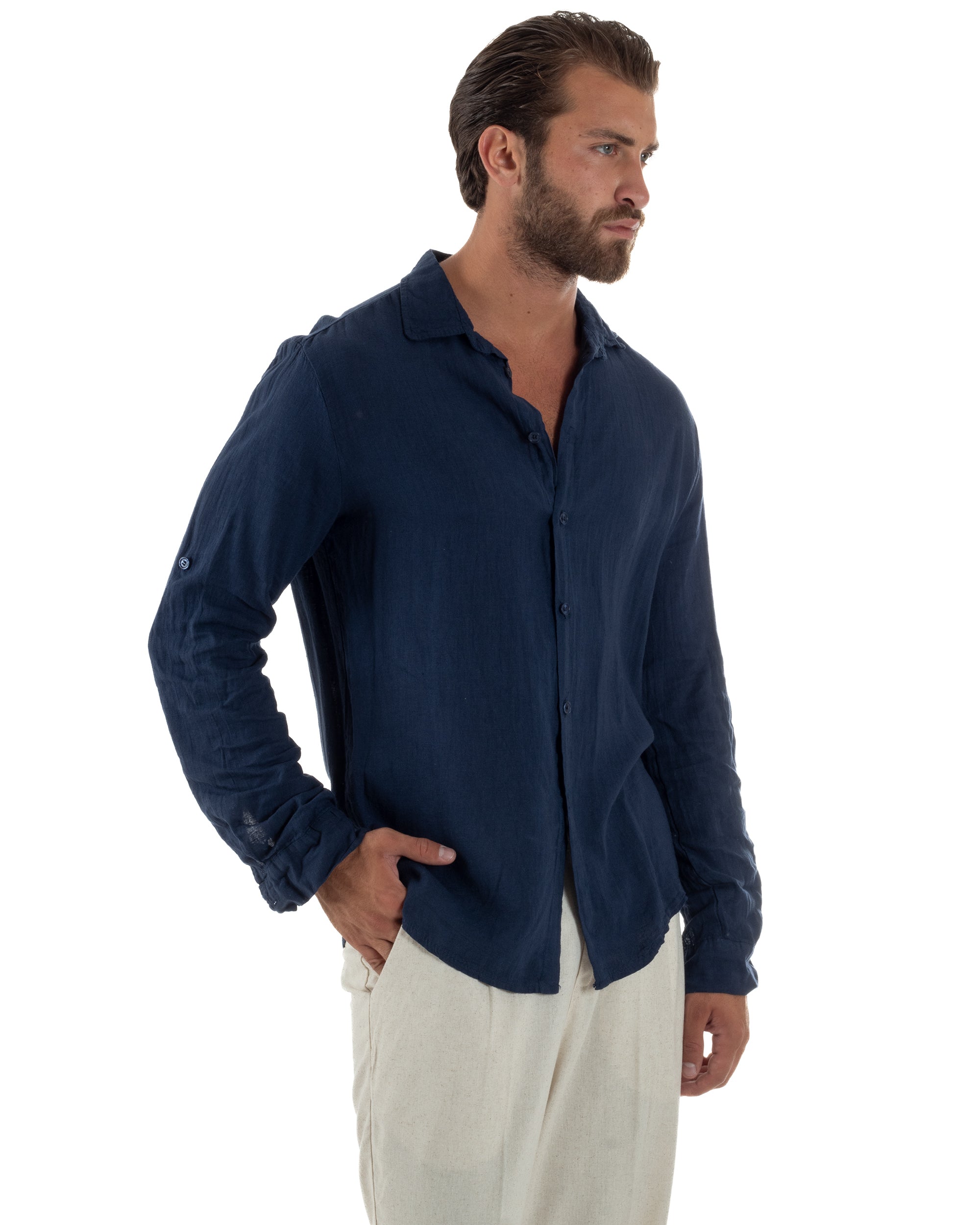 Camicia Collo Francese Lino Slim Fit Basic C3035A