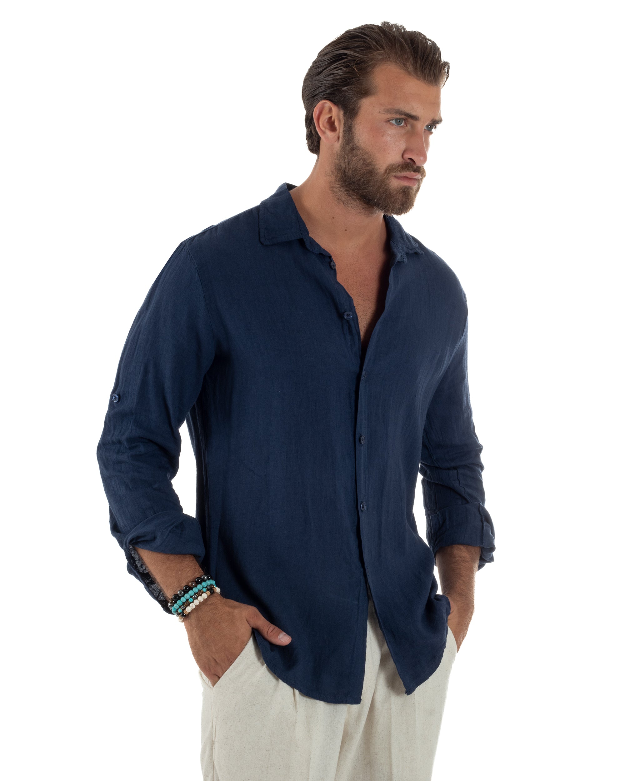 Camicia Collo Francese Lino Slim Fit Basic C3035A