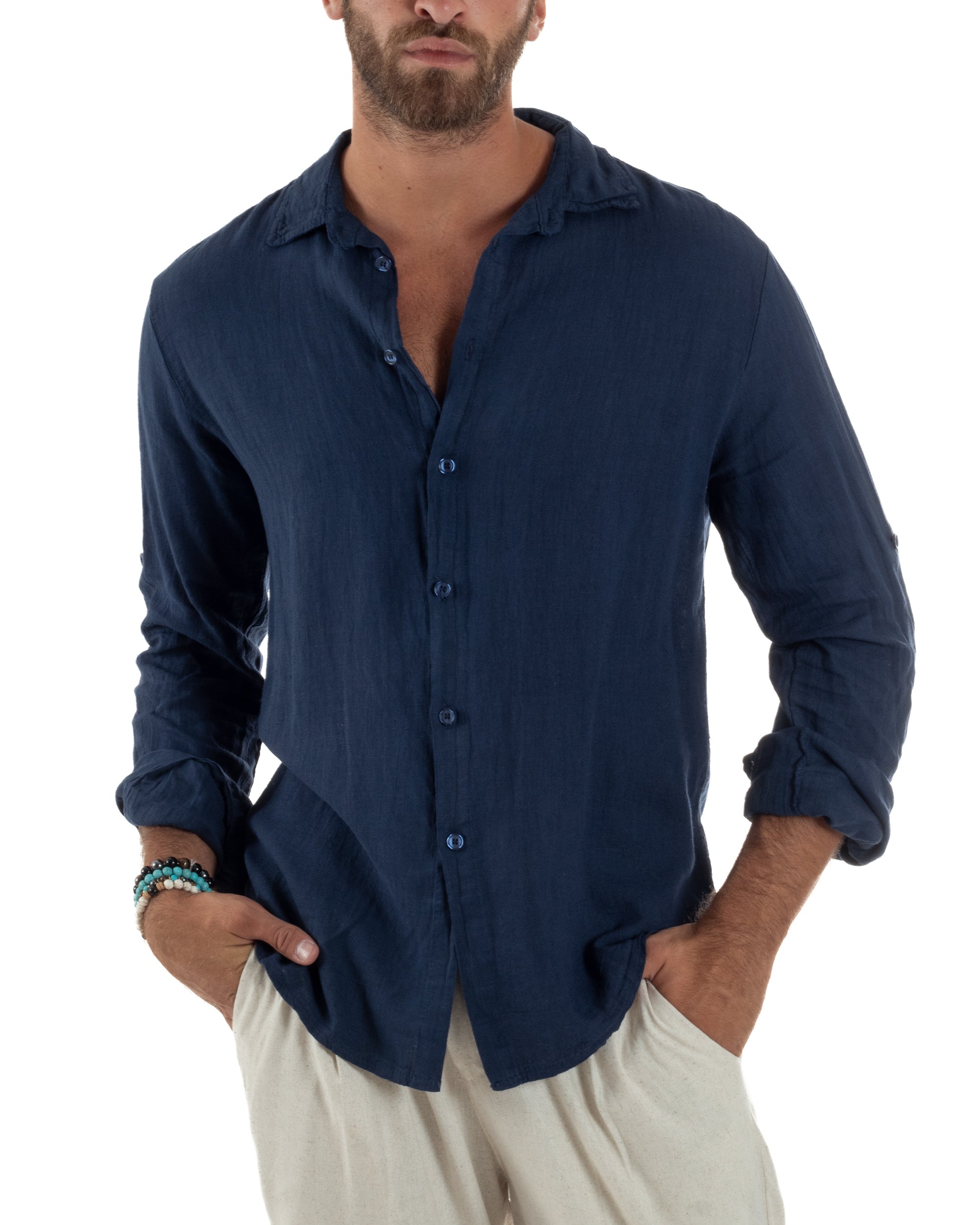 Camicia Collo Francese Lino Slim Fit Basic C3035A