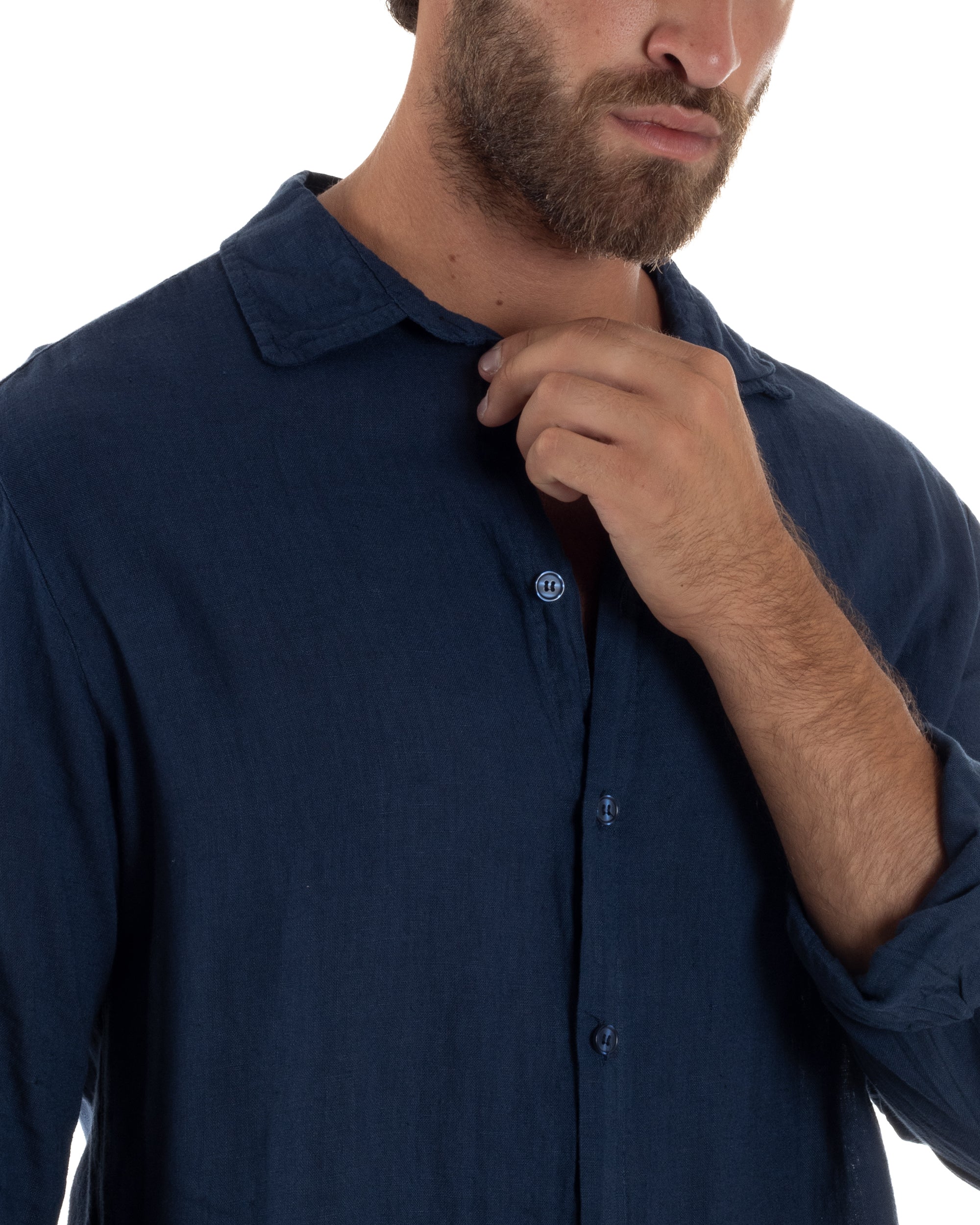 Camicia Collo Francese Lino Slim Fit Basic C3035A