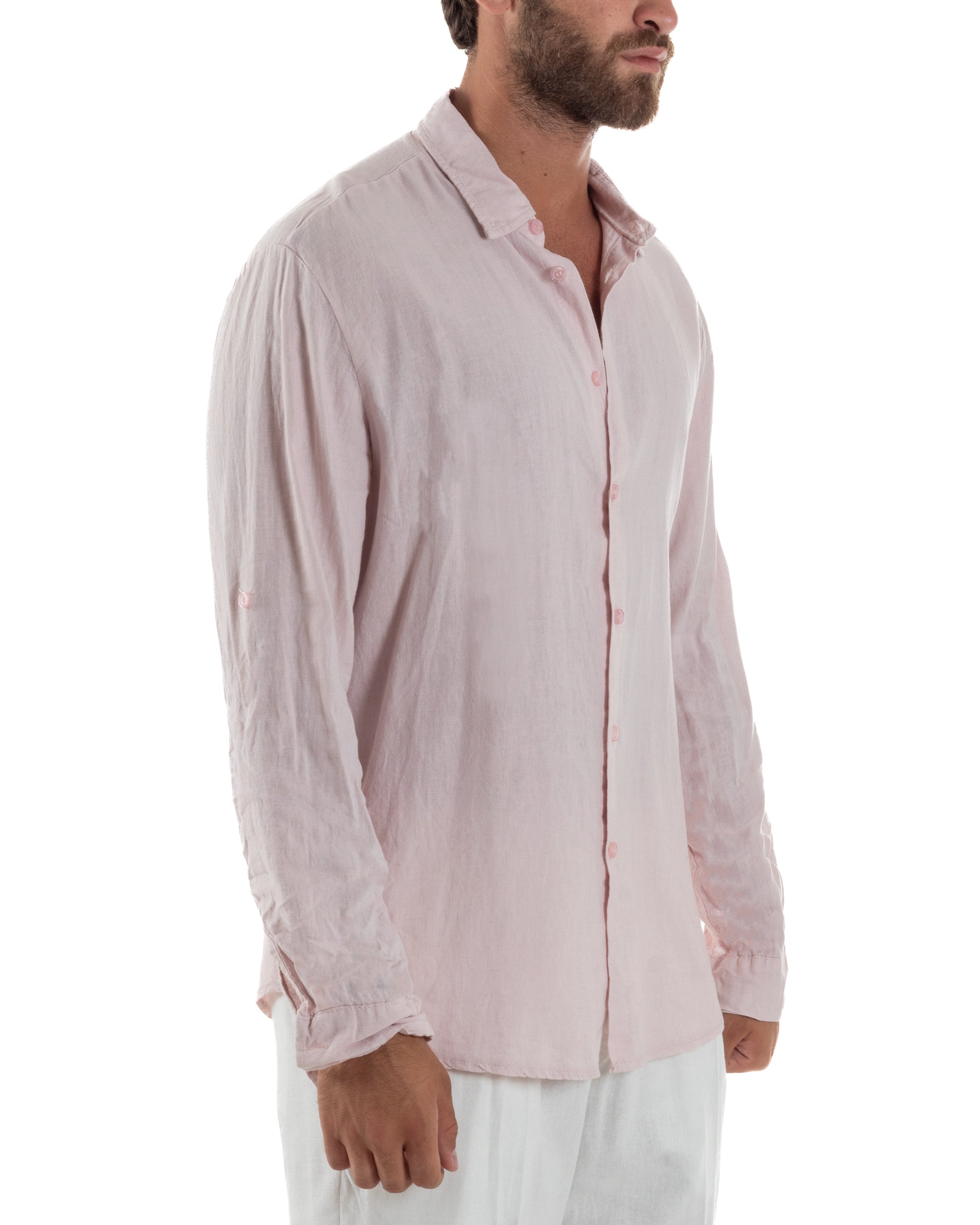 Camicia Collo Francese Lino Slim Fit Basic C3036A