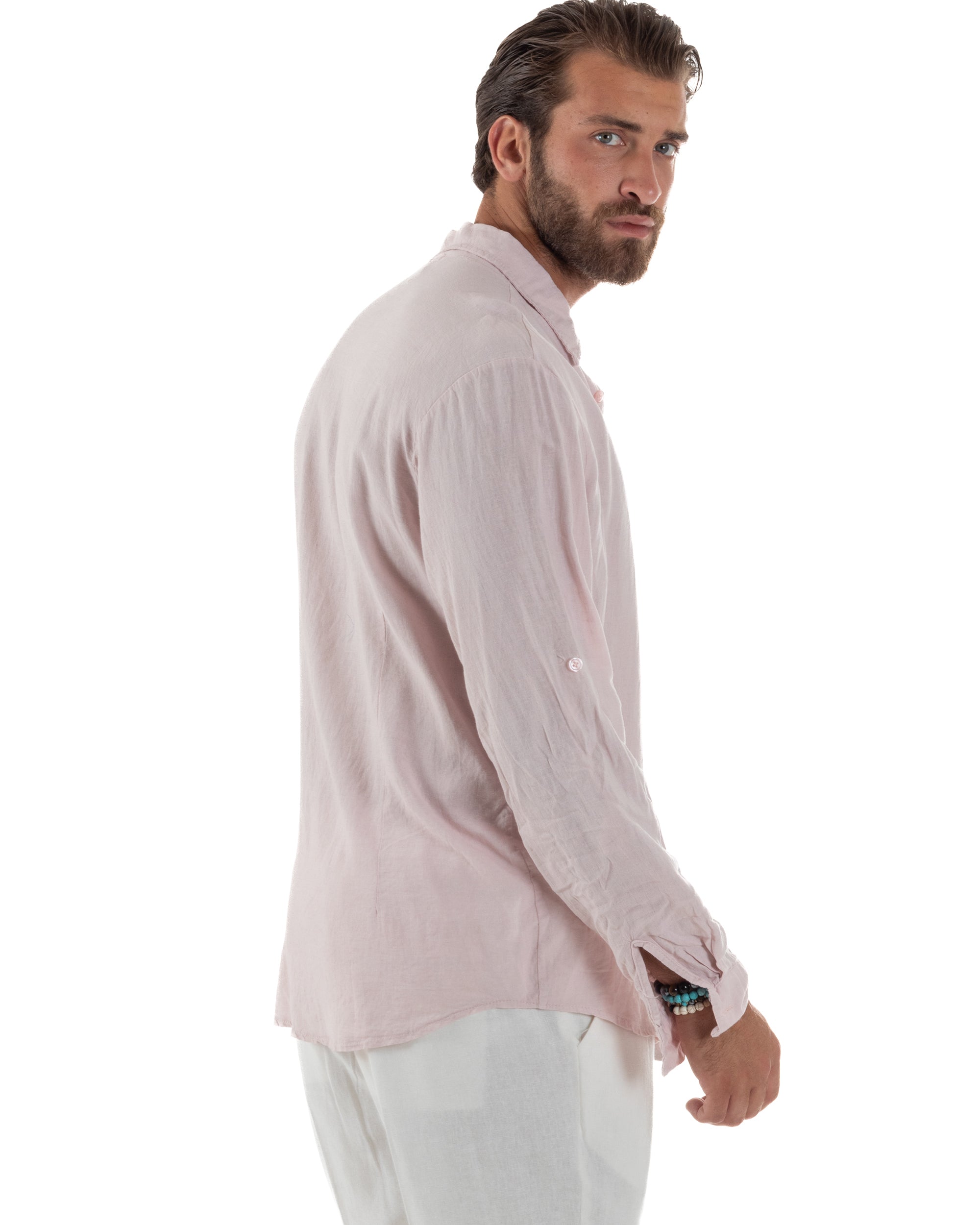 Camicia Collo Francese Lino Slim Fit Basic C3036A