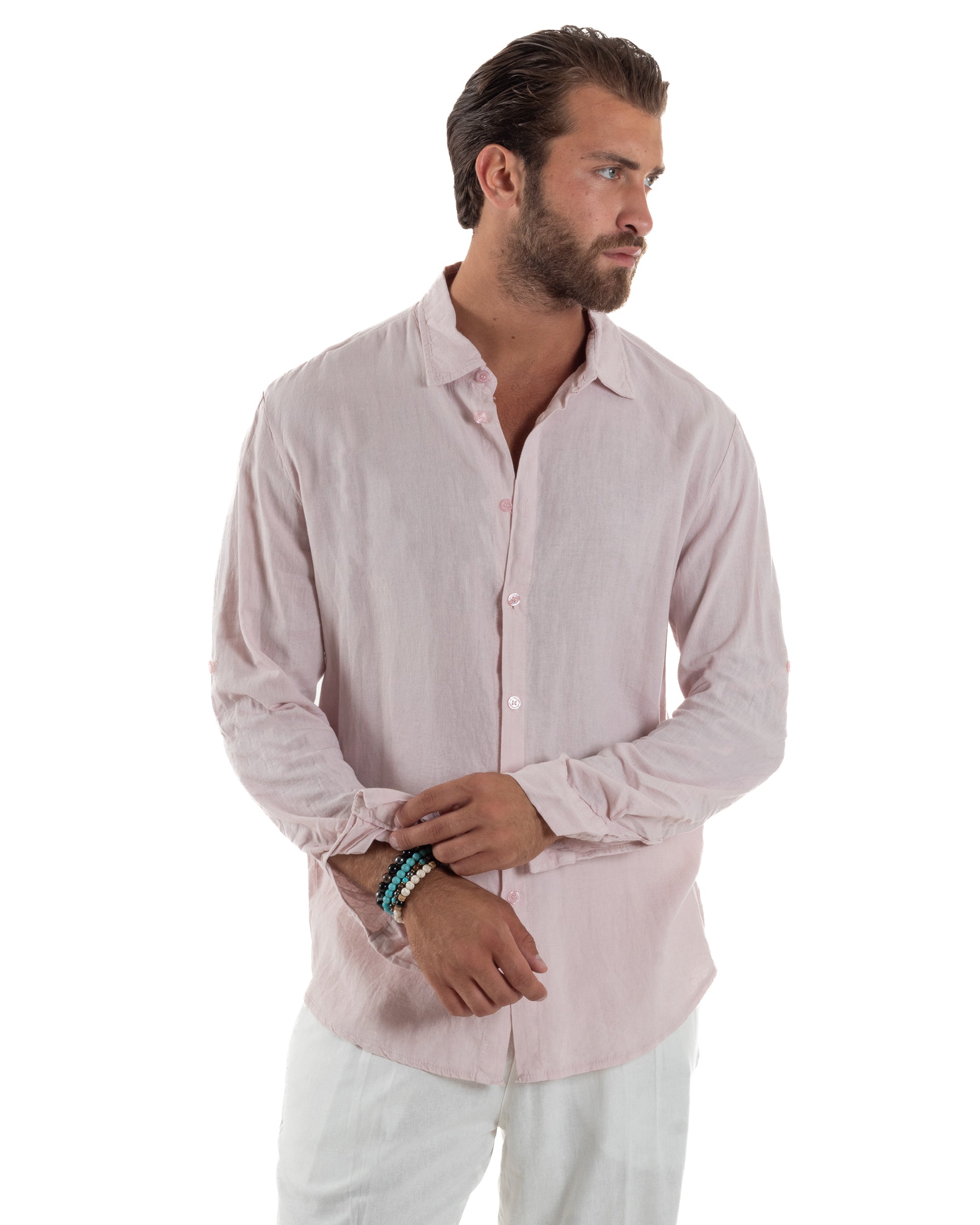 Camicia Collo Francese Lino Slim Fit Basic C3036A