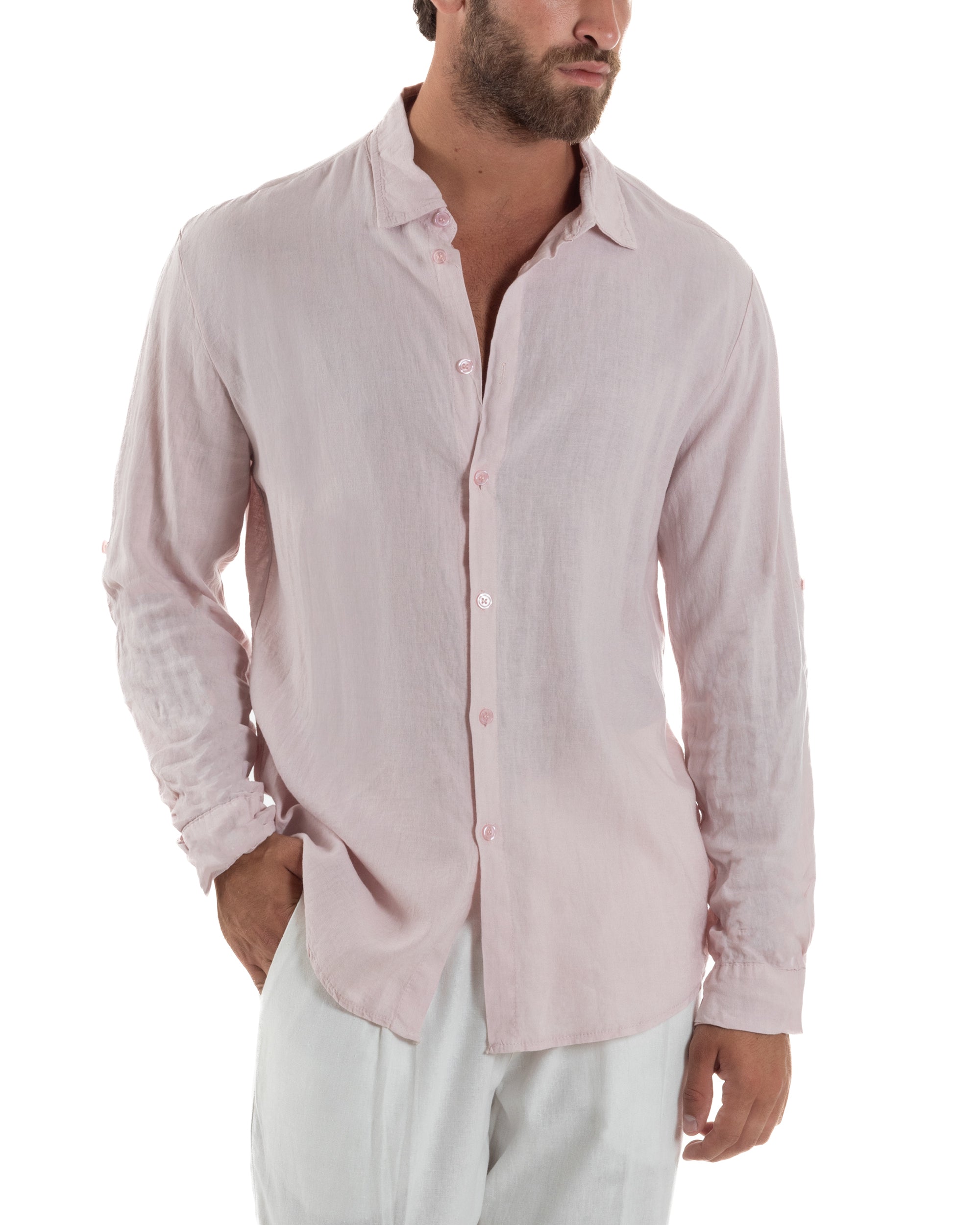 Camicia Collo Francese Lino Slim Fit Basic C3036A