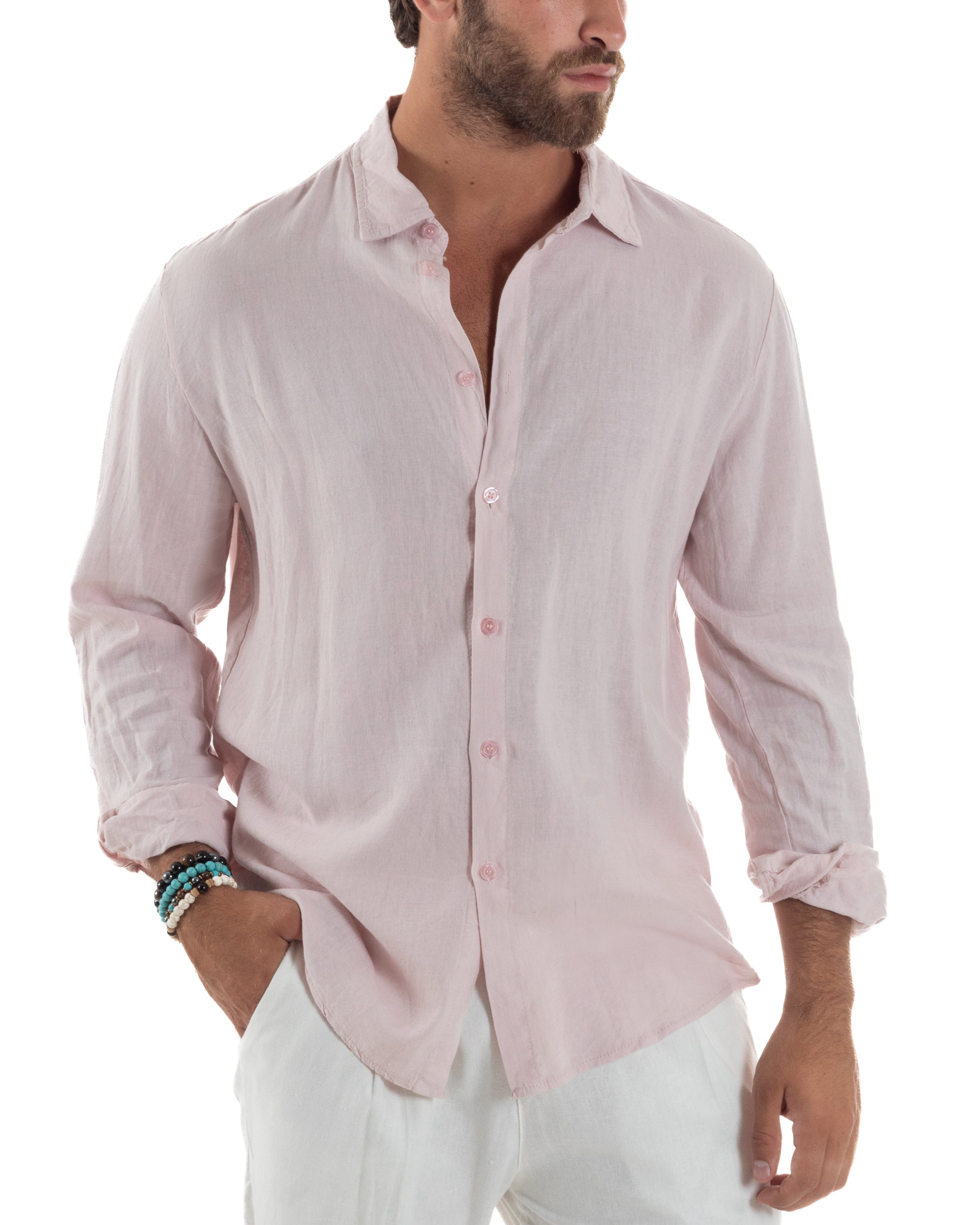 Camicia Collo Francese Lino Slim Fit Basic C3036A