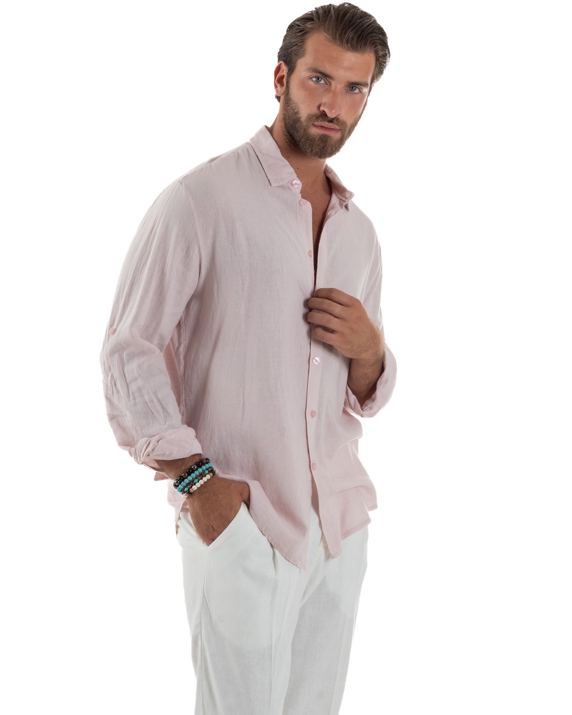Camicia Collo Francese Lino Slim Fit Basic C3036A