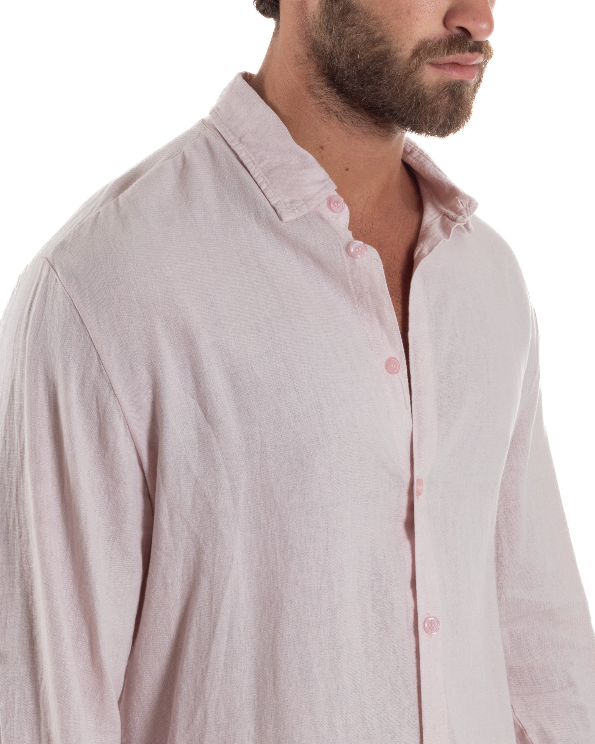 Camicia Collo Francese Lino Slim Fit Basic C3036A