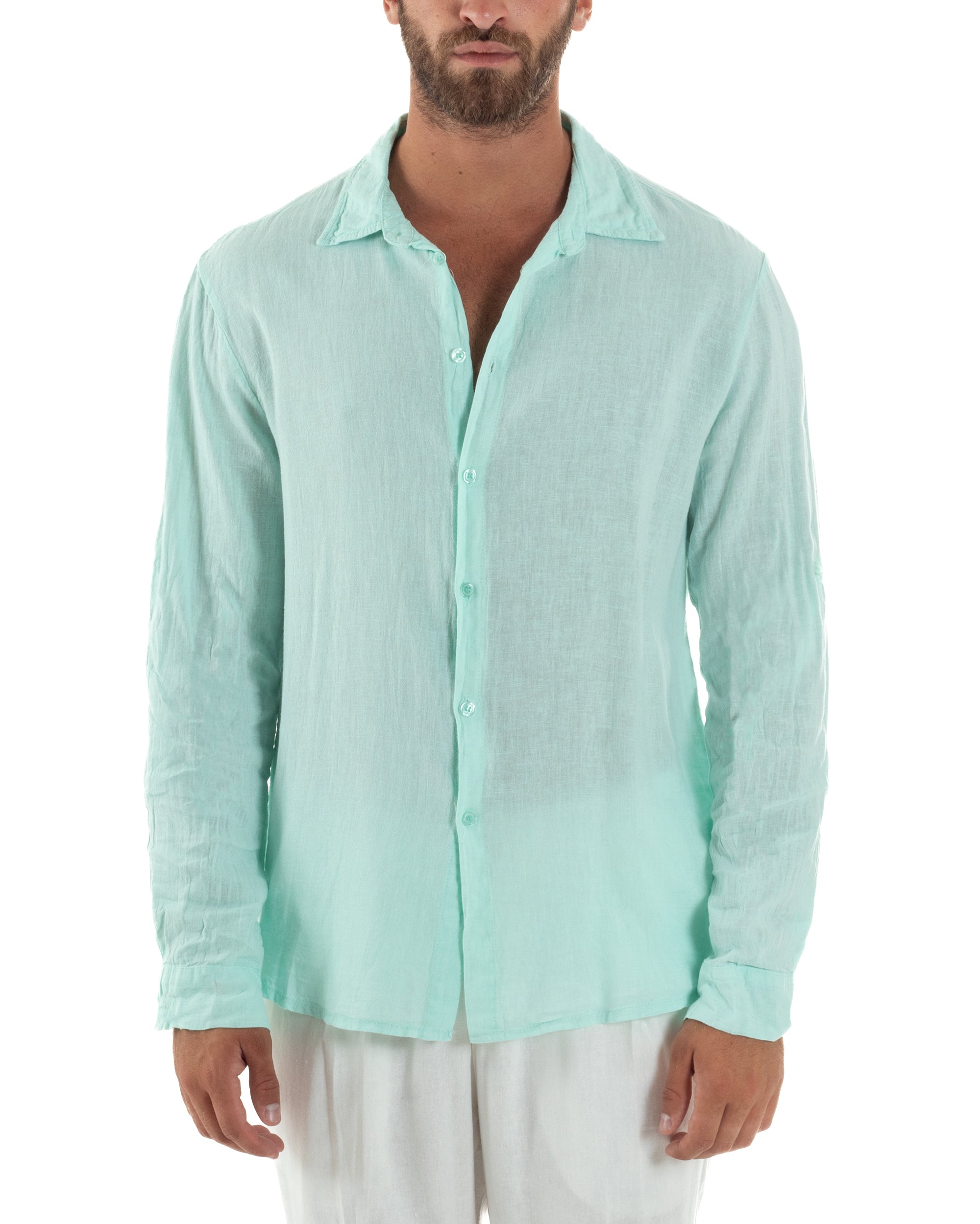 Camicia Collo Francese Lino Slim Fit Basic C3037A