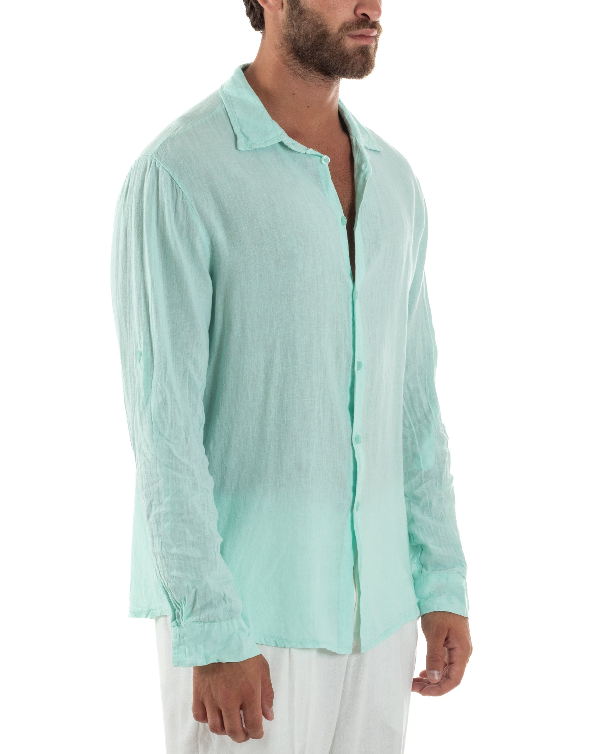 Camicia Collo Francese Lino Slim Fit Basic C3037A