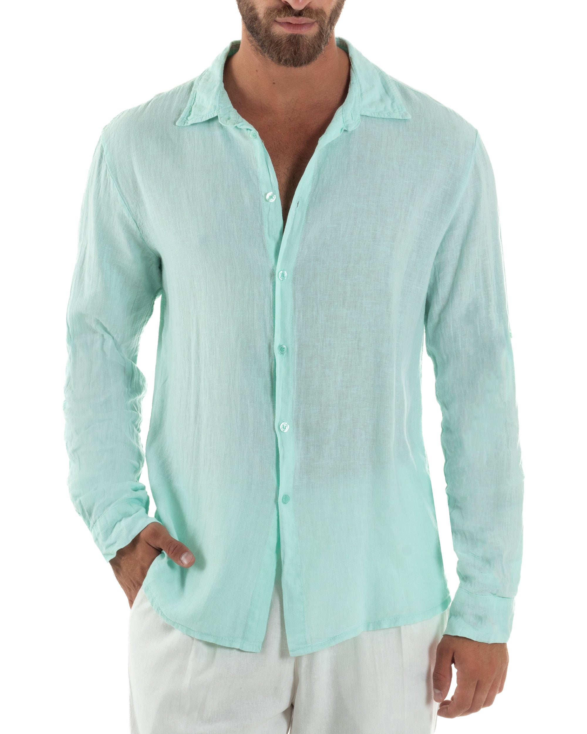 Camicia Collo Francese Lino Slim Fit Basic C3037A