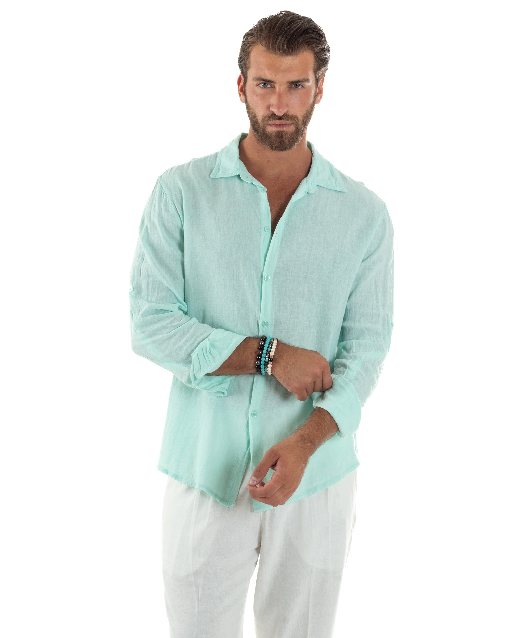 Camicia Collo Francese Lino Slim Fit Basic C3037A