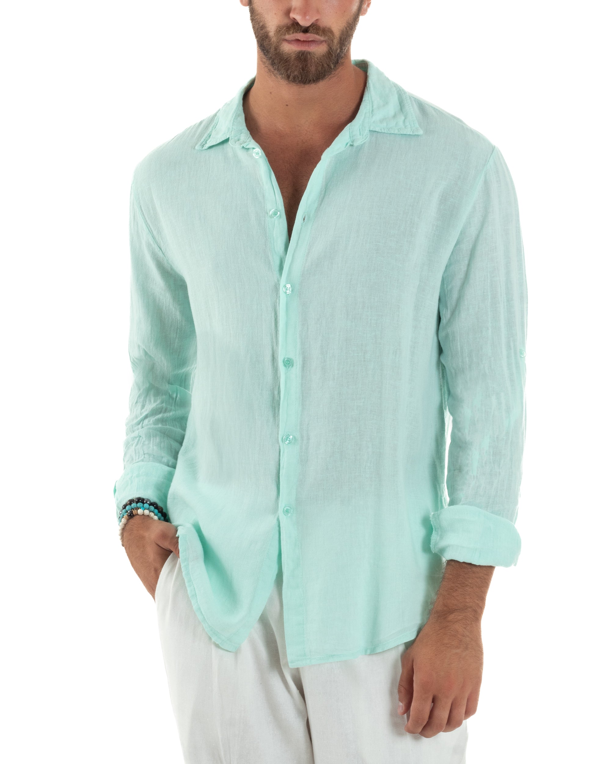 Camicia Collo Francese Lino Slim Fit Basic C3037A