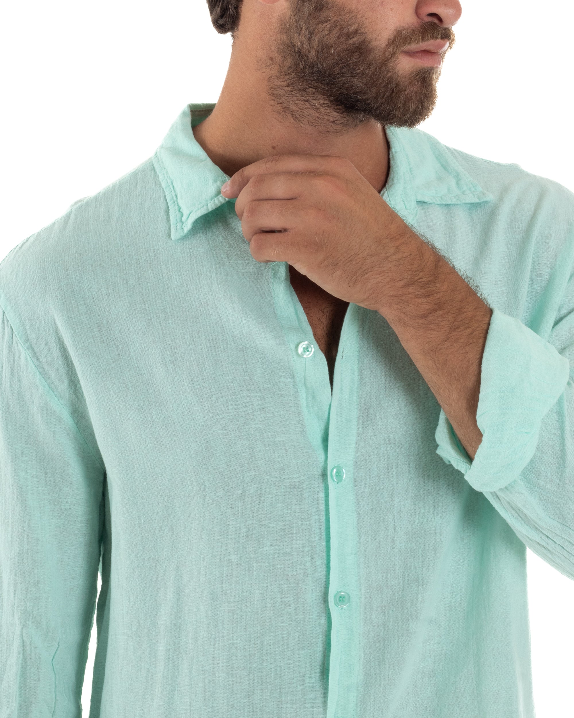 Camicia Collo Francese Lino Slim Fit Basic C3037A