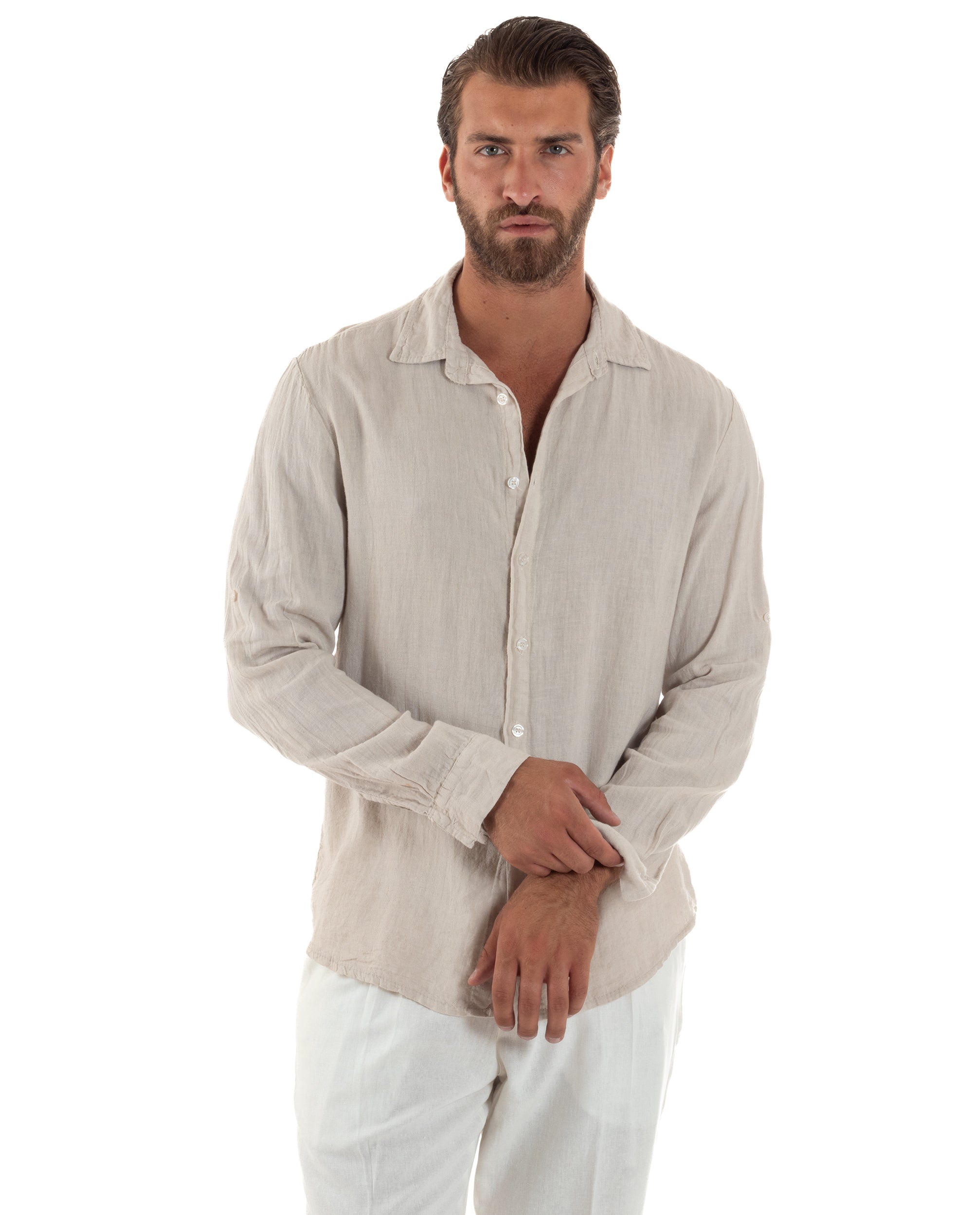 Camicia Collo Francese Lino Slim Fit Basic C3038A