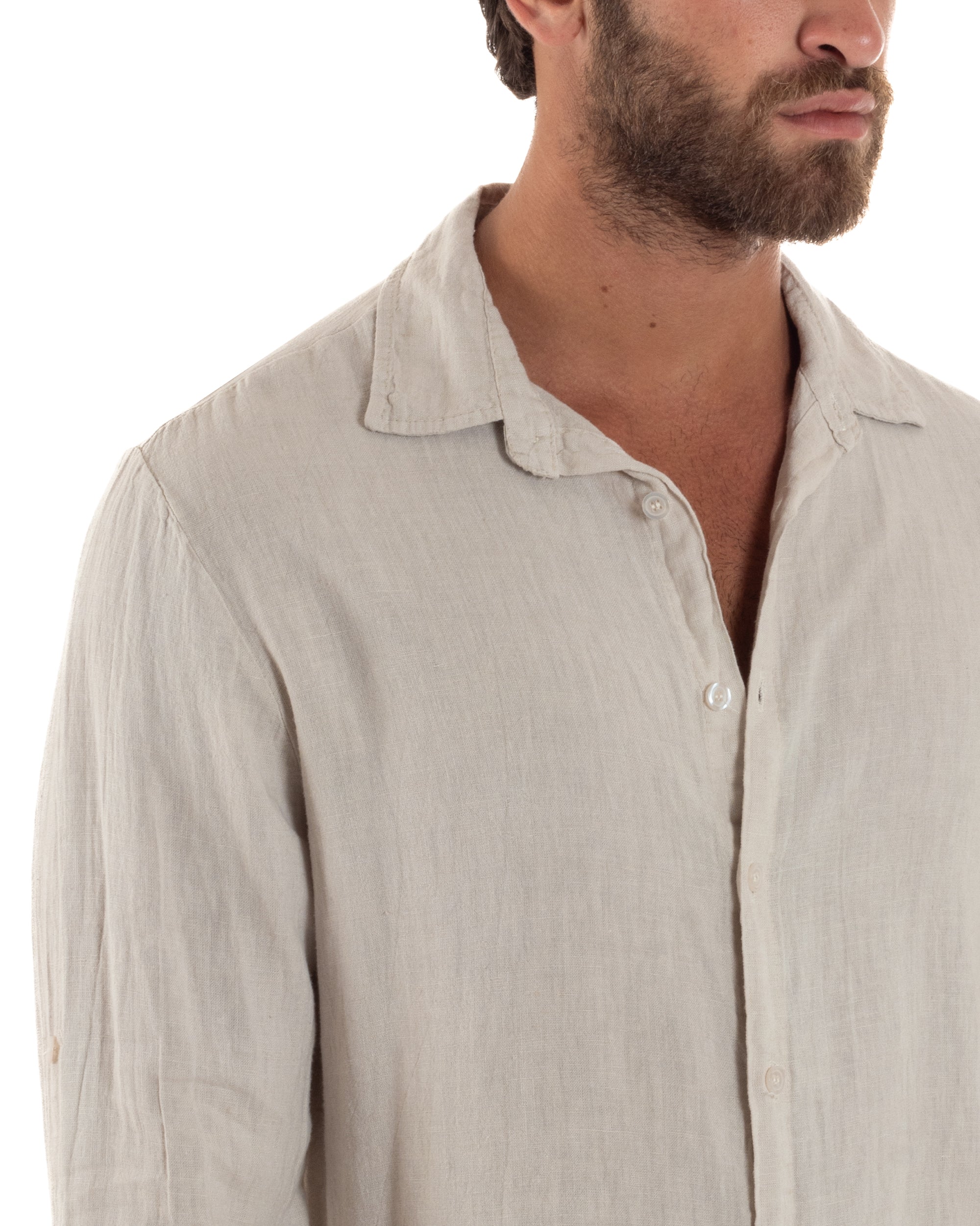 Camicia Collo Francese Lino Slim Fit Basic C3038A