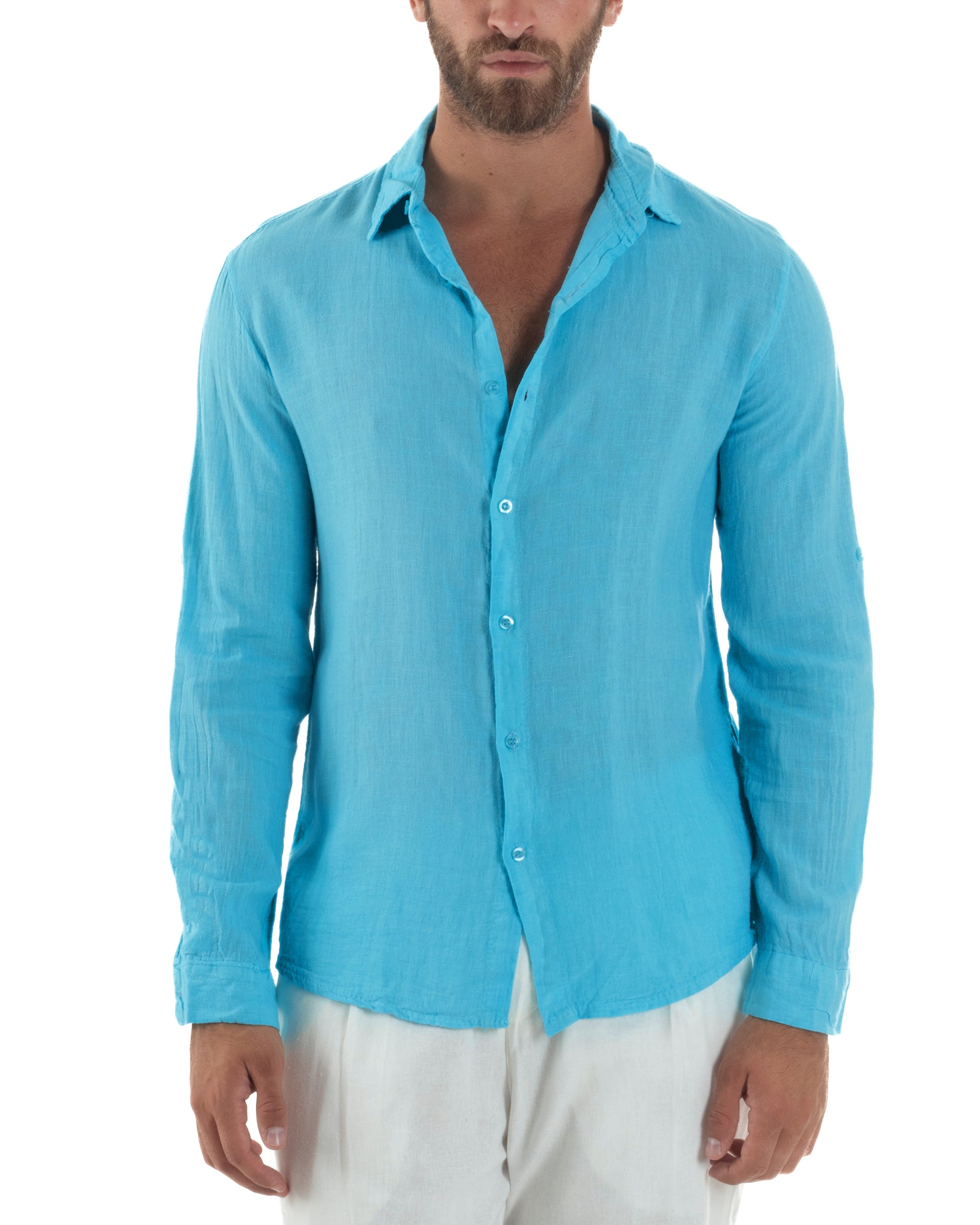 Men's Long Sleeve Shirt Cotton Henley Collar Round Neck With Buttons Regular Fit Casual Black GIOSAL-C2870A