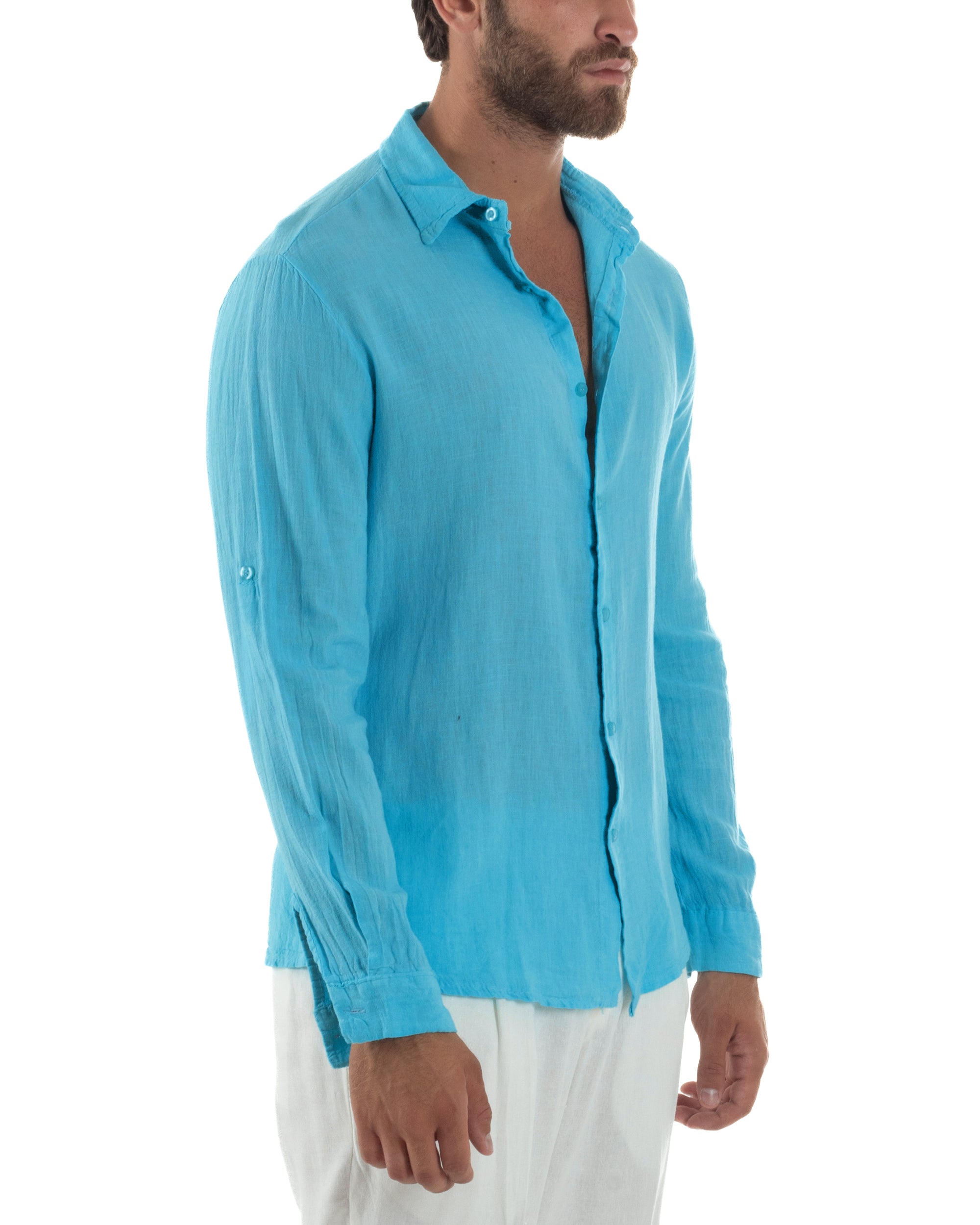 Men's Long Sleeve Shirt Cotton Henley Collar Round Neck With Buttons Regular Fit Casual Black GIOSAL-C2870A