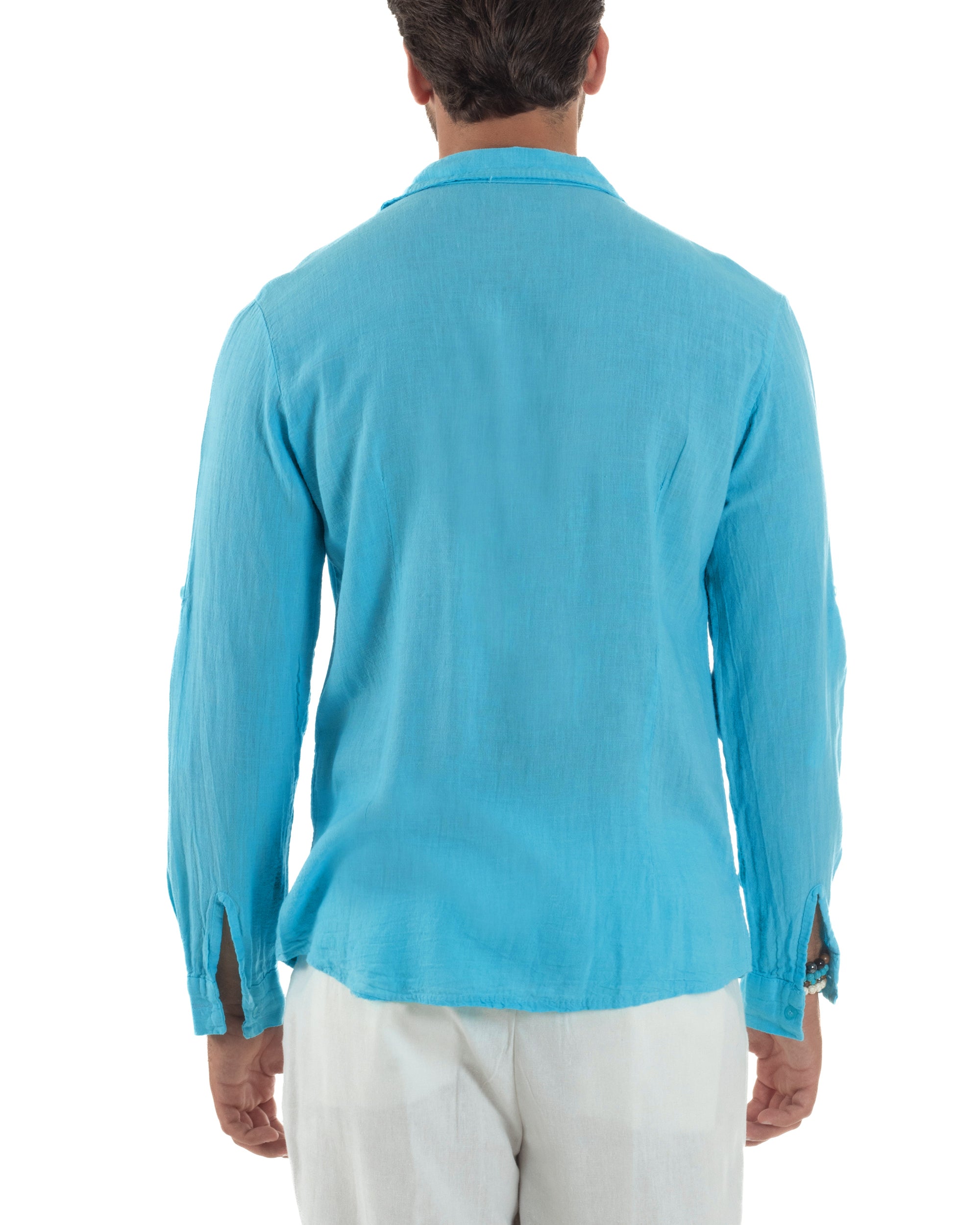 Men's Long Sleeve Shirt Cotton Henley Collar Round Neck With Buttons Regular Fit Casual Black GIOSAL-C2870A