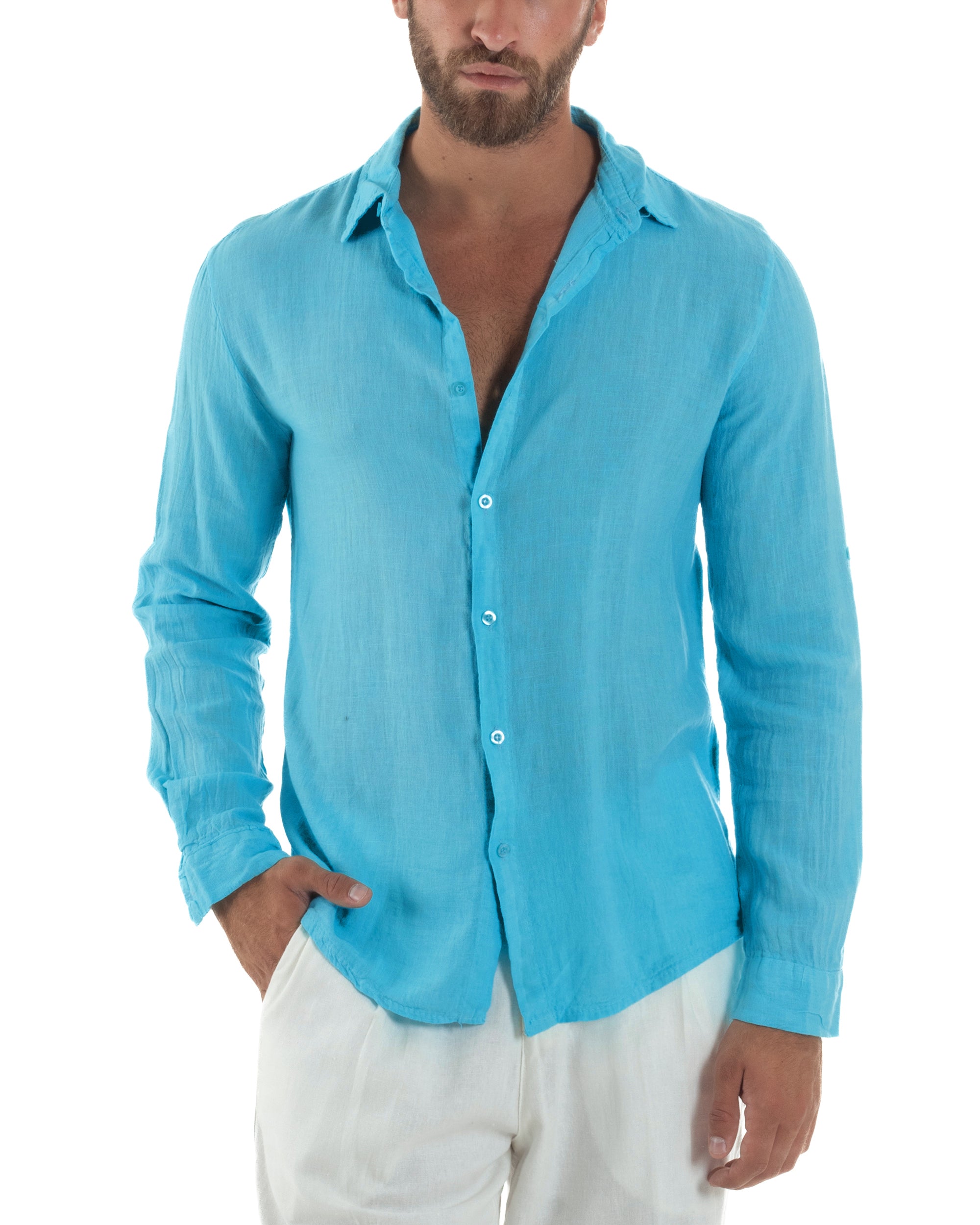 Men's Long Sleeve Shirt Cotton Henley Collar Round Neck With Buttons Regular Fit Casual Black GIOSAL-C2870A