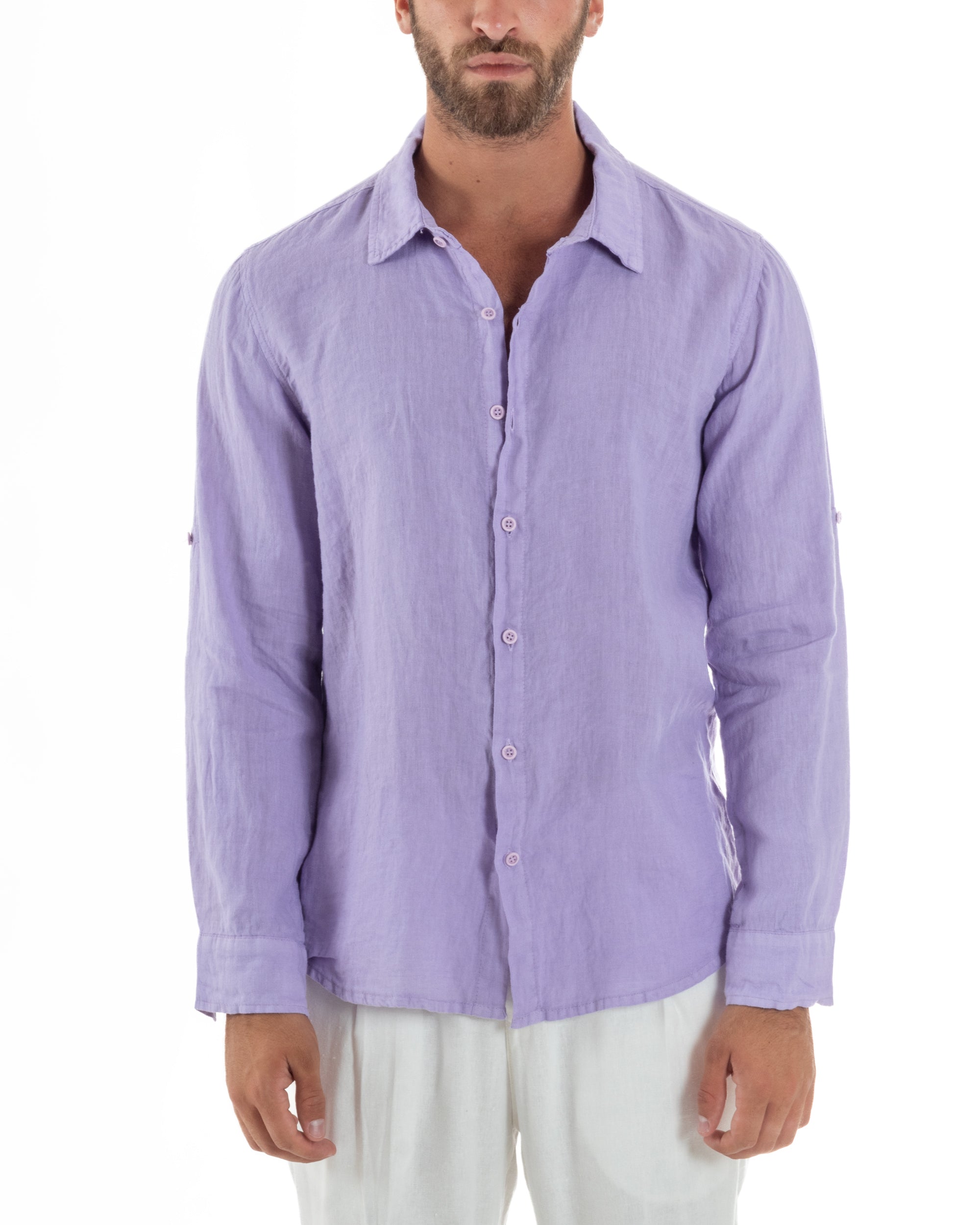 Camicia Collo Francese Lino Slim Fit Basic C3040A