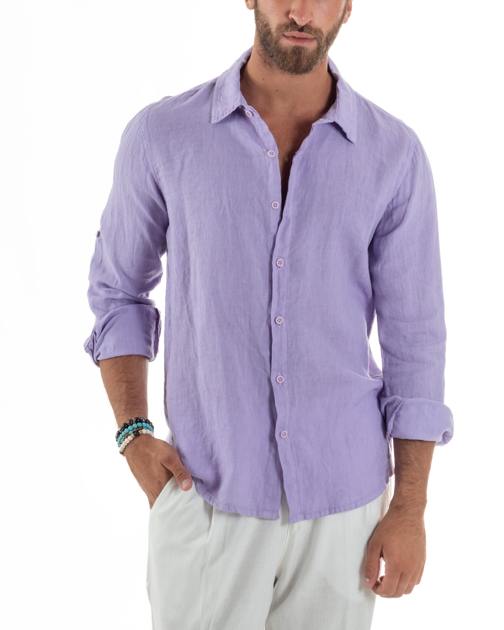 Camicia Collo Francese Lino Slim Fit Basic C3040A